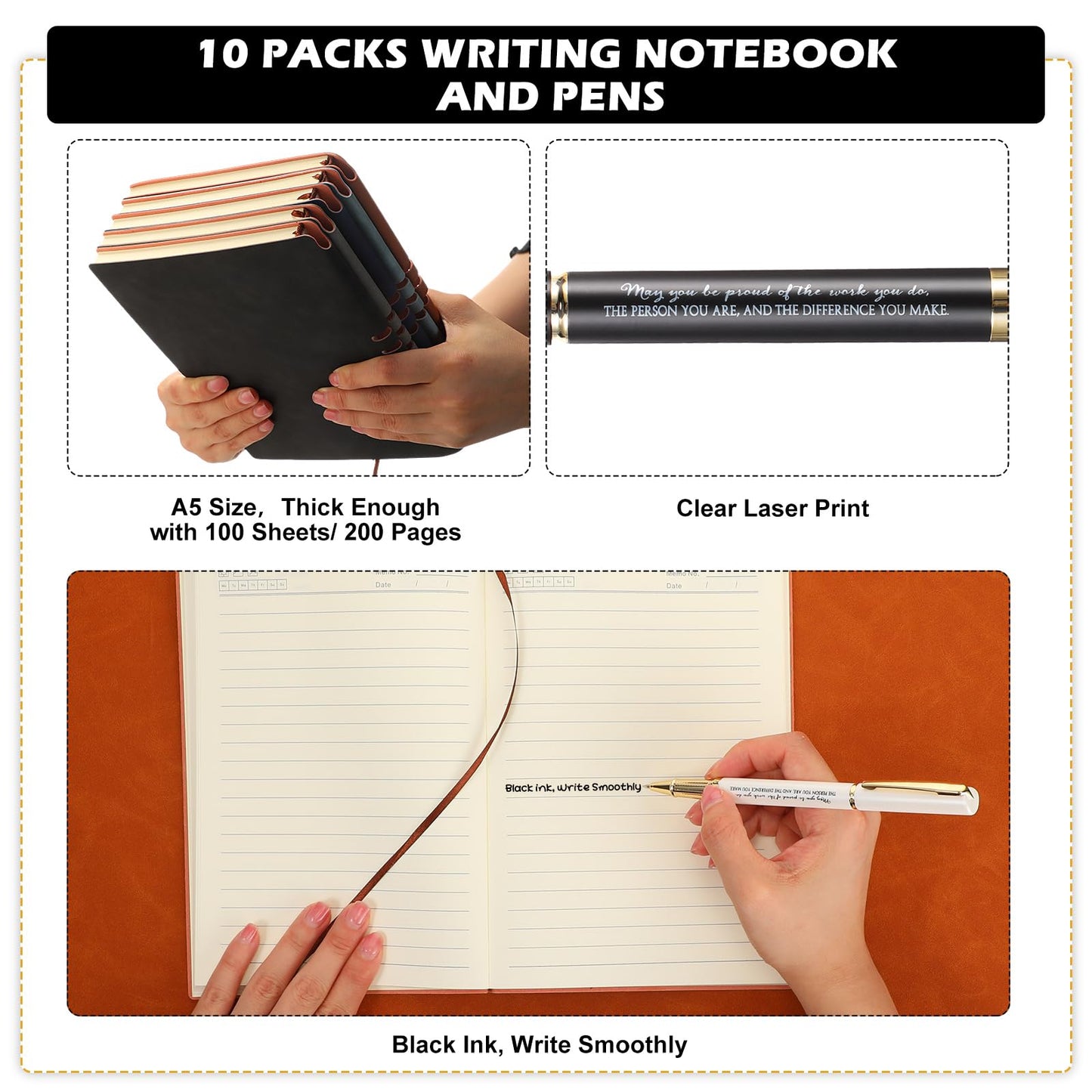 Kosiz 20 Pcs/ 10sets Employees Appreciation Gifts Bulk Inspirational A5 Leather Notebooks Journal with Motivational Ballpoint Pens for Coworker Back to School Graduation Teachers Gifts (Multicolor)