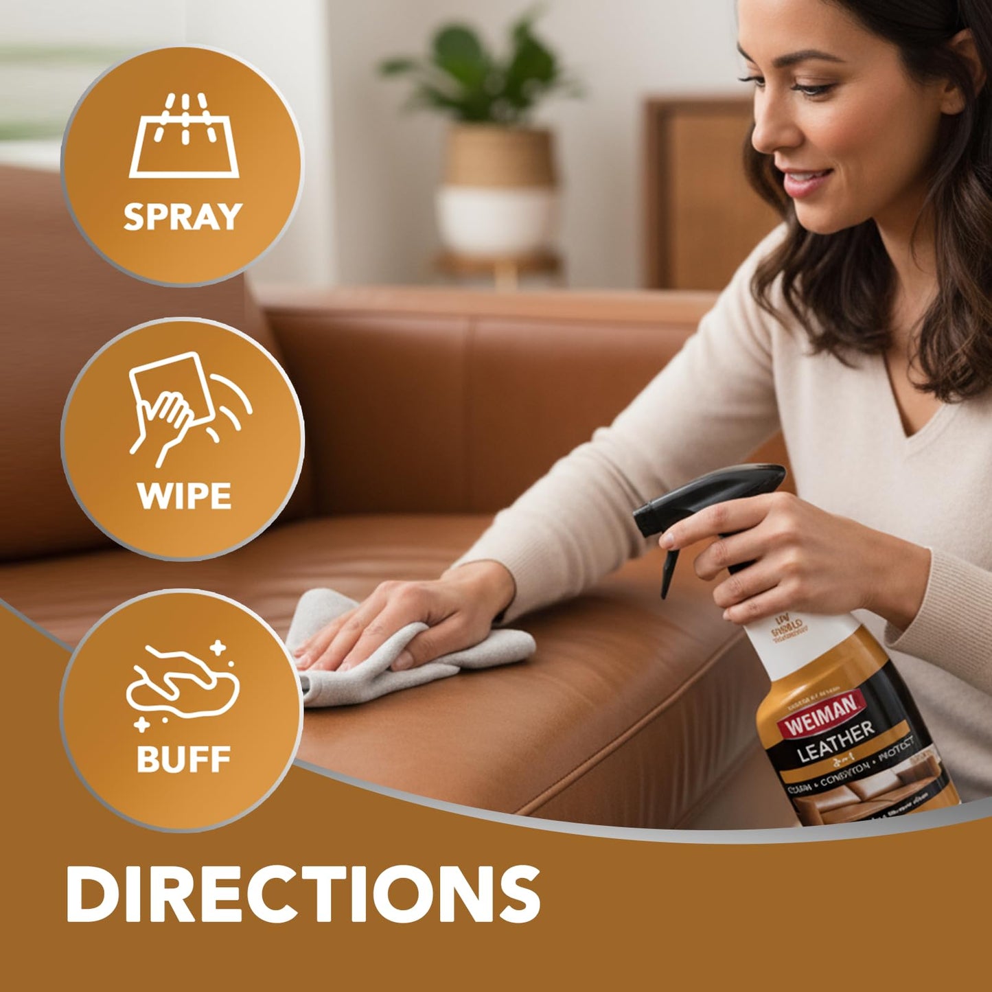 Weiman Leather Cleaner & Conditioner - Cleans, Restores & Protects Leather, UV Protection Prevent Cracking & Fading, For Car Seats, Sofas, Shoes, Bags & All Finished Leather Surfaces, 6 Pack, 22 FL Oz