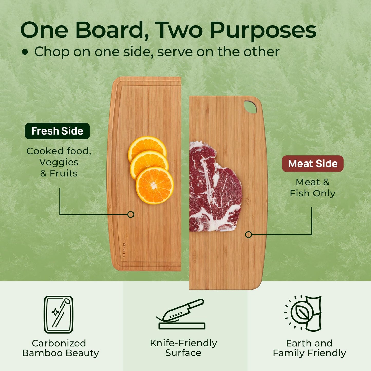 Keechee Dishwasher Safe Bamboo Cutting Boards Durable Lightweight Wood Cutting Board for Busy Kitchen, Easy Storage & Clean Wooden Chopping Boards with Juice Groove Set of 2 (M+S)