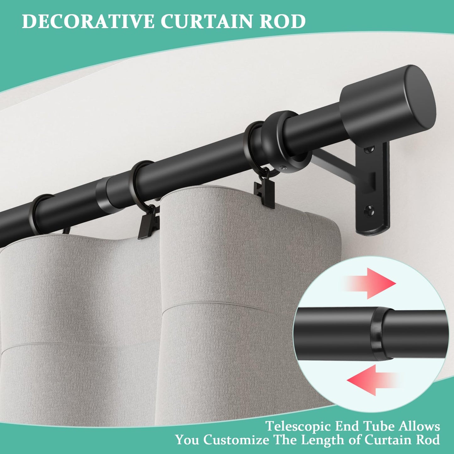 Curtain Rods for Windows 120 to 170 Inches Long, Adjustable 1 Inch Black Curtain Rod for Outdoor Indoor, Modern Heavy Duty Drapery Rod, Ceiling Mount 14ft Room Divider, All Metal, Easy Install