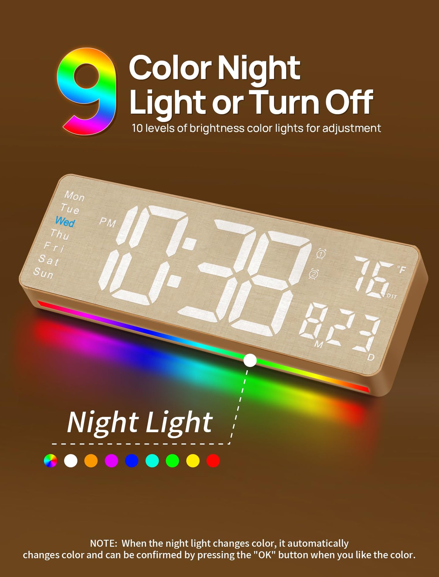 MASHI 2026 Upgrade Digital Wall Clock, 16" Large Display Digital Clock with Remote Control, Auto-Dimming Wall Clock with Night Light, DST, Date Week,Temp for Living Room, Gift for Elderly (Beige)