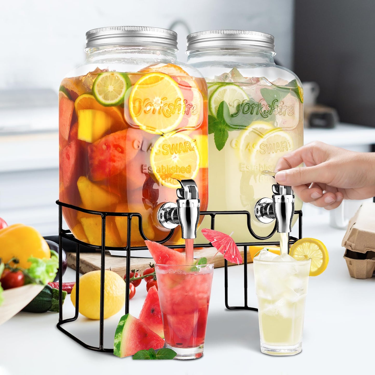 1 Gallon Glass Drink Dispensers For Parties，Lemonade Beverage Dispenser With Stand And Spigot For BBQ, Picnic, Party,Laundry Detergent Dispenser