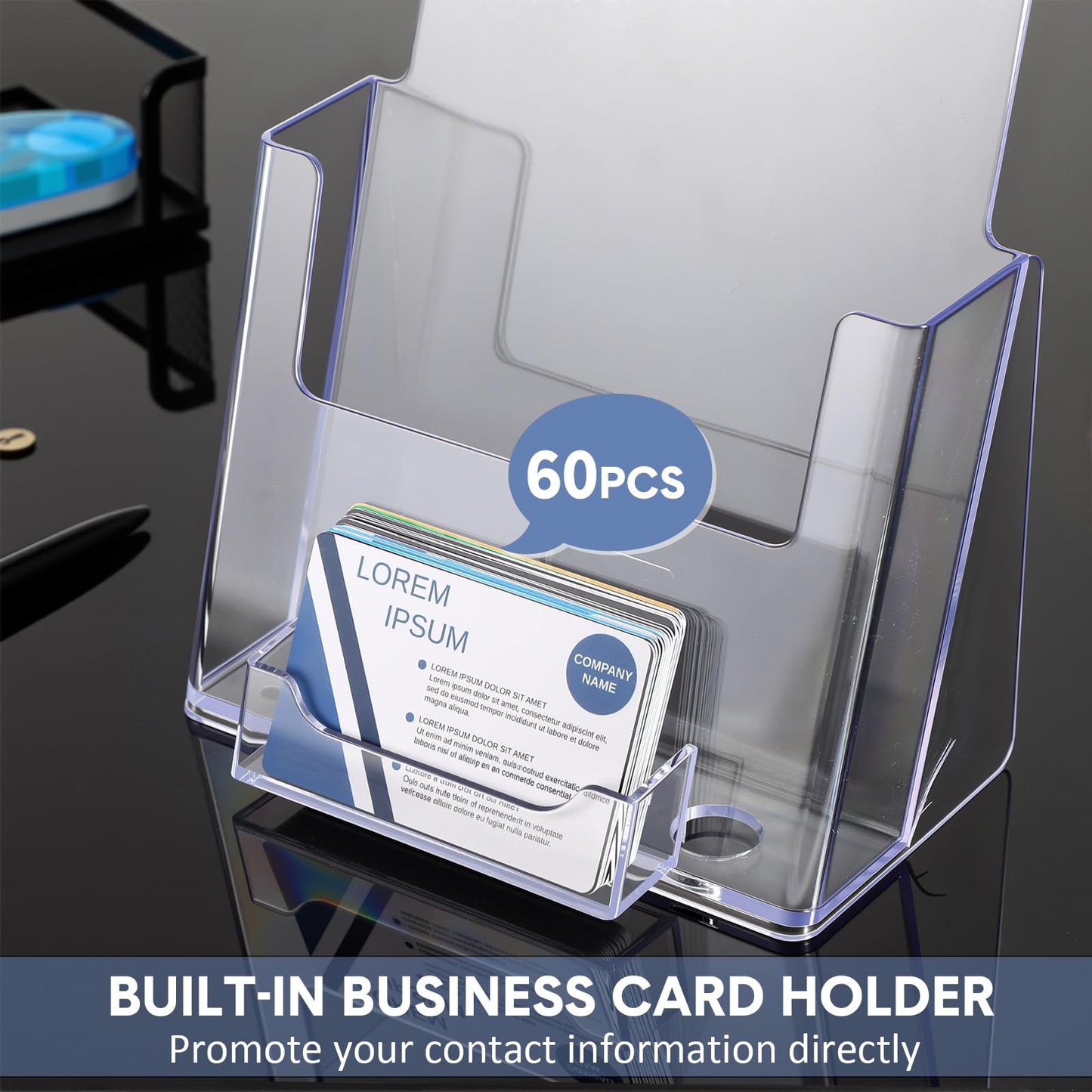 Memorywuu 8 Pack 6x9 Acrylic Brochure Holder with Business Card Organizer, Clear Brochure Display Stand, Plastic Flyer Display Stand Holder for Business Card, Pamphlet, Booklets, Magazine, Journals