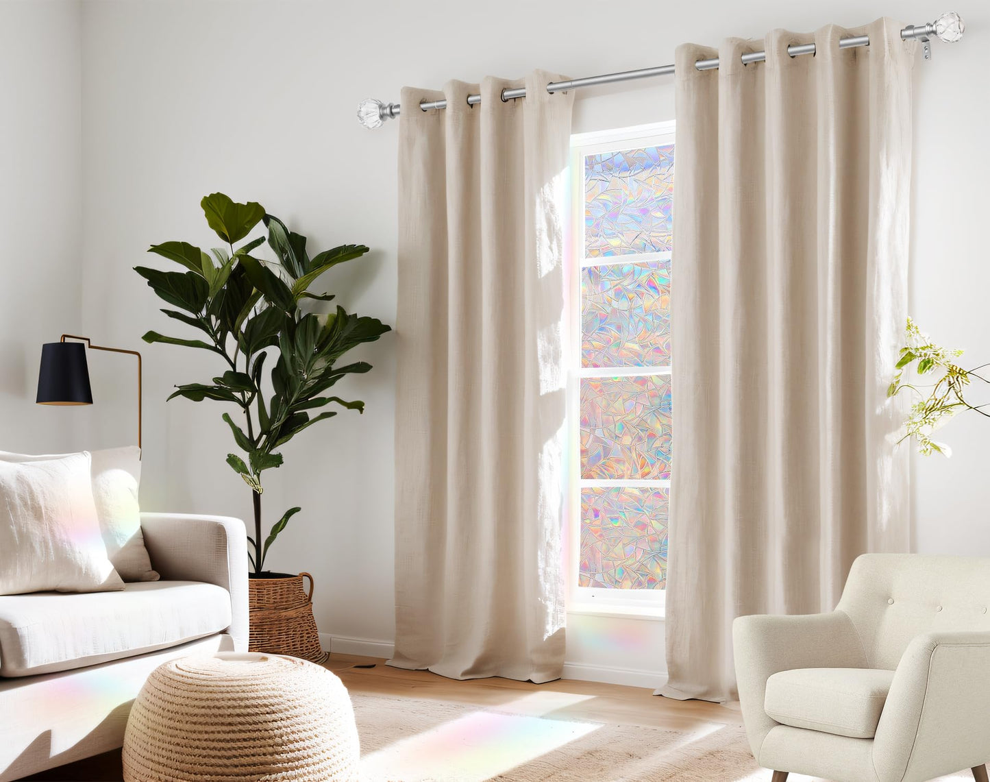 KAMANINA Silver Crystal Curtain Rod 72 to 144 Inches (6-12 Feet), 1 Inch Heavy Duty Curtain Rods for Windows, Telescoping Long Drapery Rods with Acrylic Diamond Netted Texture Finials
