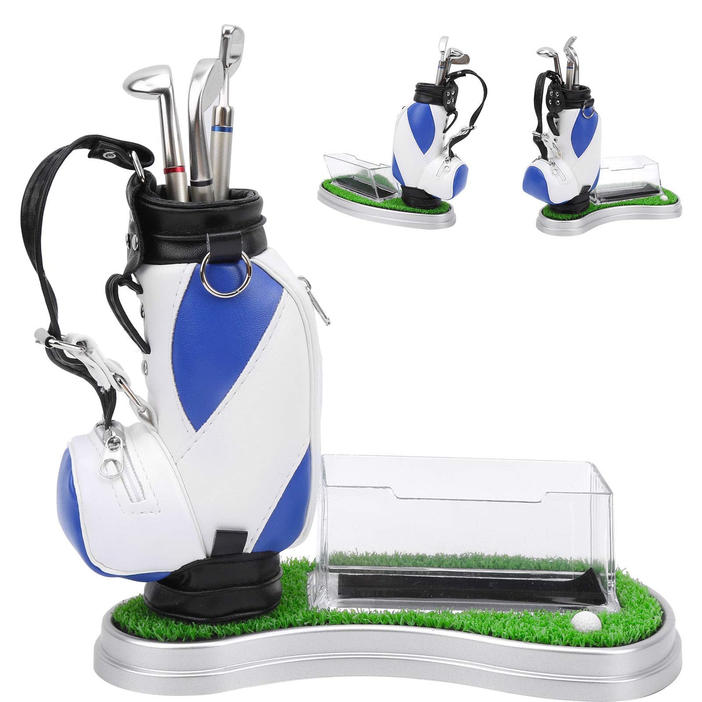 Alomejor Office Desk Golf Bag Pencil Holder with Golf Pens Business Card Box Base for Golf Souvenirs Gifts