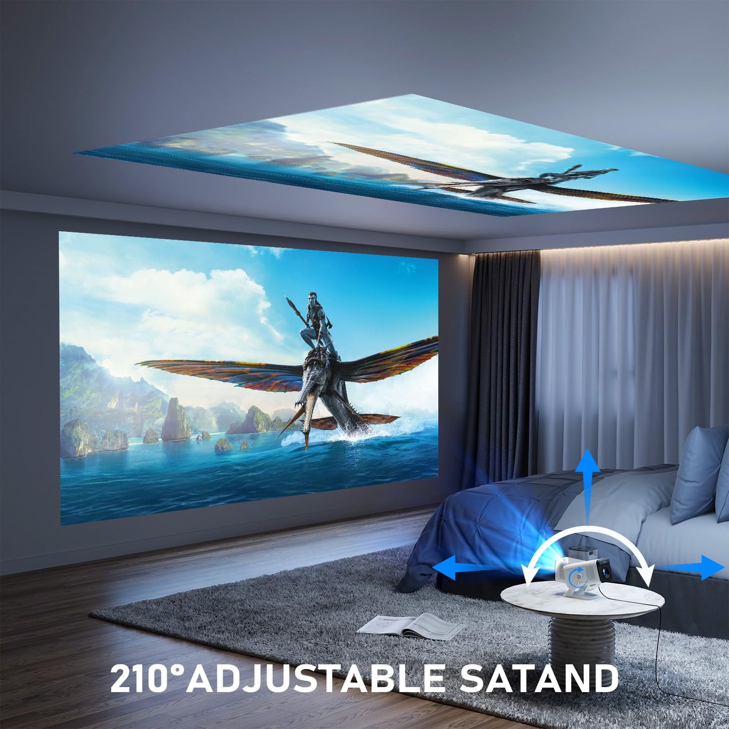 【Ivory Projector & Built-in Apps】 XuanPad Mini Projector with Wi-Fi and Bluetooth, Full HD 1080P Smart Portable Projector with 210° Stand, Auto Vertical Keystone, Compatible with HDMI/USB/TV Stick
