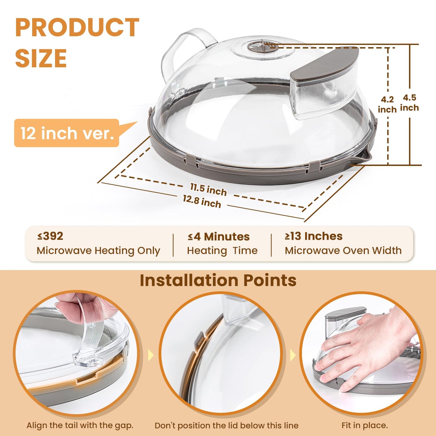 12 Inch Microwave Splatter Cover, Upgraded Microwave Cover for Food with Water Steamer, Integrated Handle, Splatter Guard, Cookware Lid, House Warming Gifts New Home, Grey