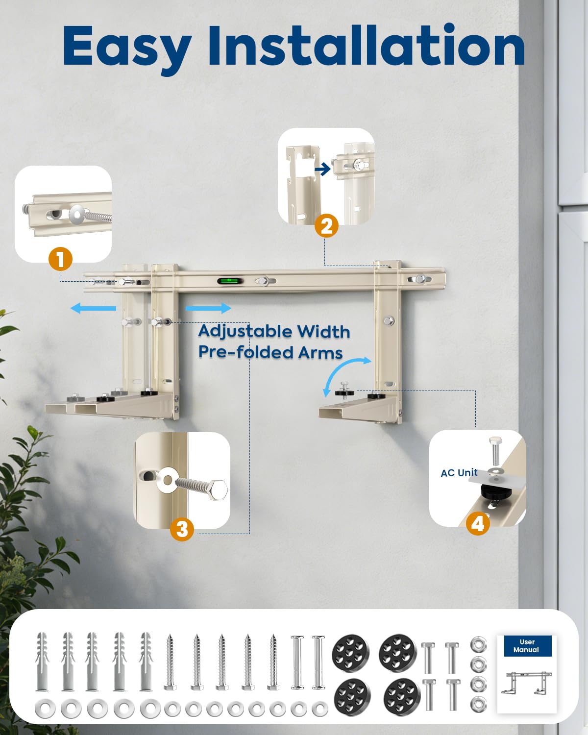 Mini Split Wall Mounting Bracket: Heavy Duty Air Conditioner Unit Support for 7000 - 12000 Btu, Outdoor Minisplit Heat Pump AC Bracket Kit for Outside Ductless Mini-Split AC Heating System, Max 400 Lb