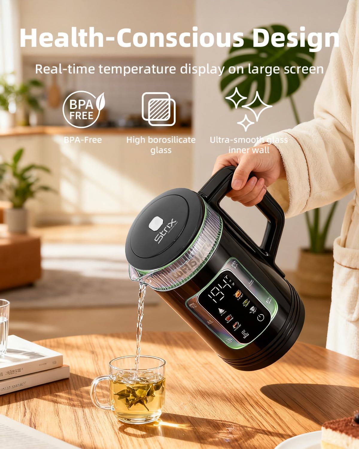 Auriswell Electric Tea Kettle with Temperature Control, Glass smart Water Boiler for Tea, Coffee & Boil, Automatic Shut Off, 12h Keep Warm & One-Touch 6 Presets