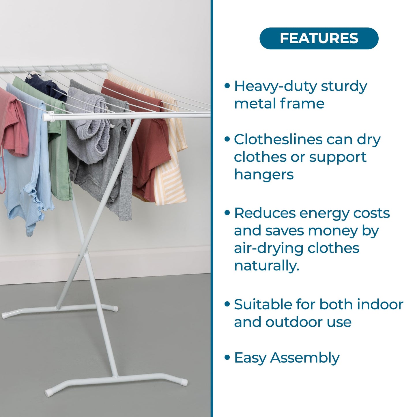 Honey-Can-Do Collapsible Clothes Drying Rack – Sturdy Metal X-Frame, Space-Saving Towel & Laundry Rack for Indoor/Outdoor Use, Foldable Design for Laundry Organization