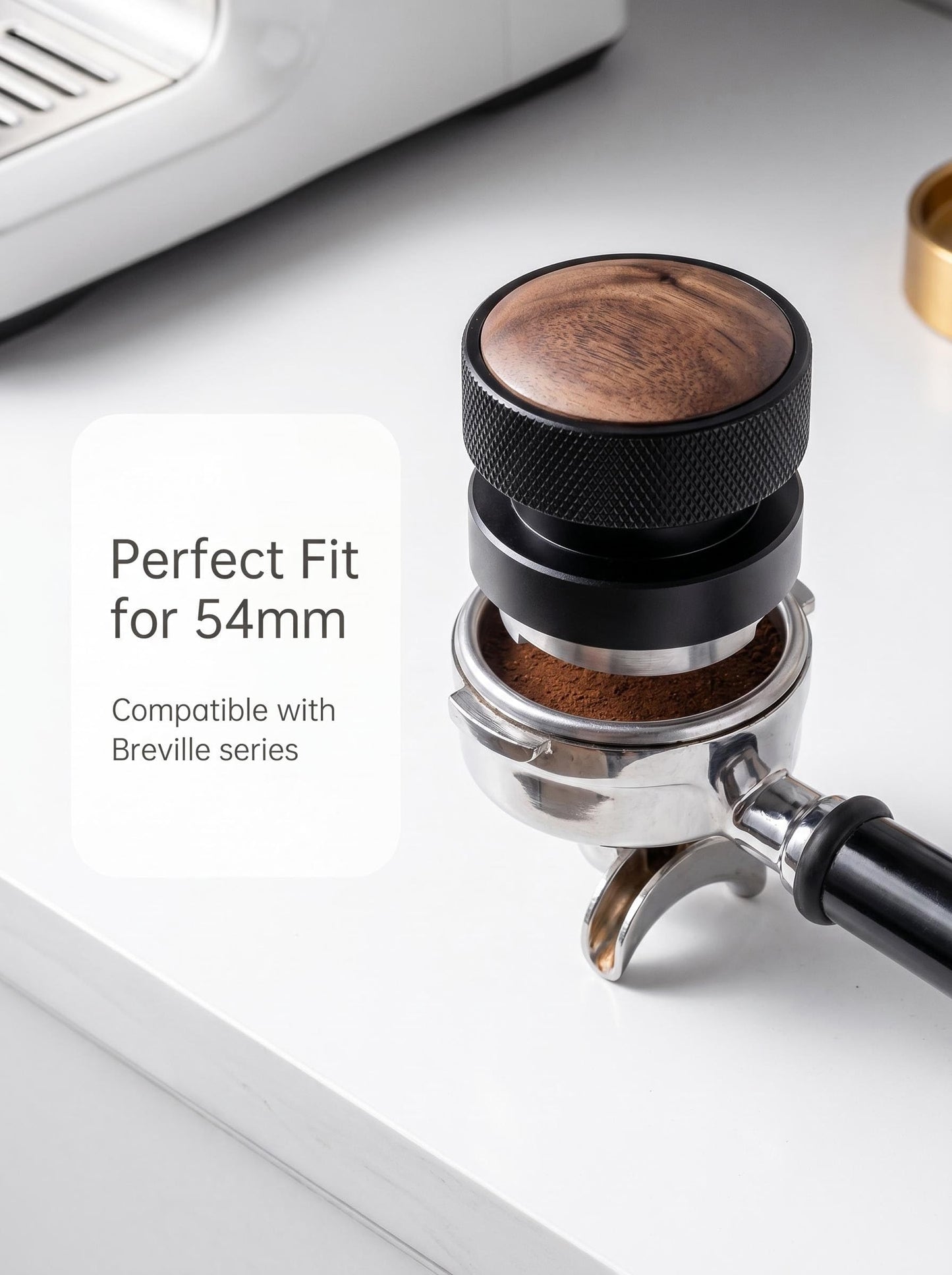 Ompellus 53mm Walnut Espresso Distributer, Gravity Adaptive Espresso Distribution Tool | Coffee Leveler Tool for Breville 54mm Portafilters | 304 Stainless Steel Base