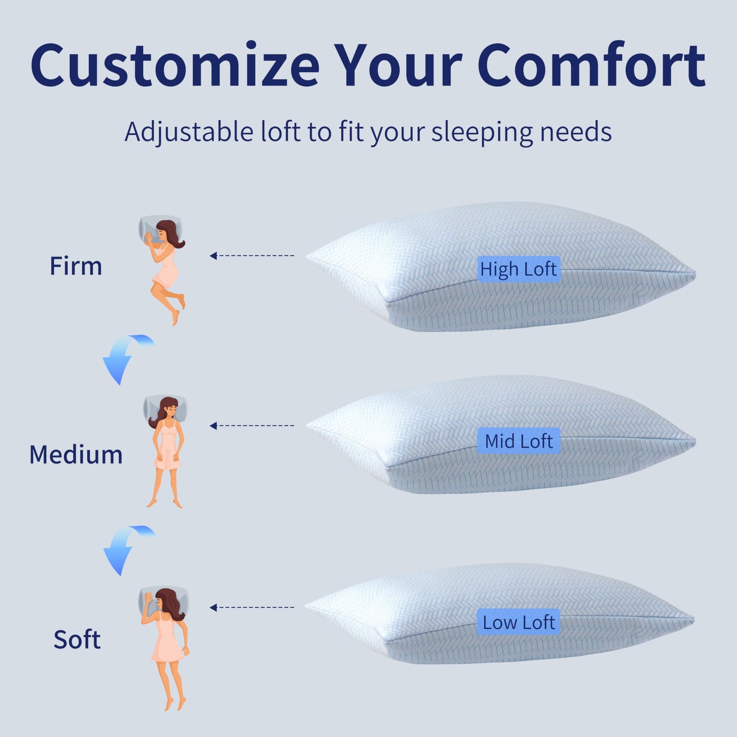 DOWNCOOL Cooling Pillow Queen Size Set of 2, Adjustable Shredded Memory Foam Pillows for Sleeping, Cool Bed Pillows for Hot Sleepers, Supportive Firm Pillow for Side Back Stomach Sleepers, 20X30