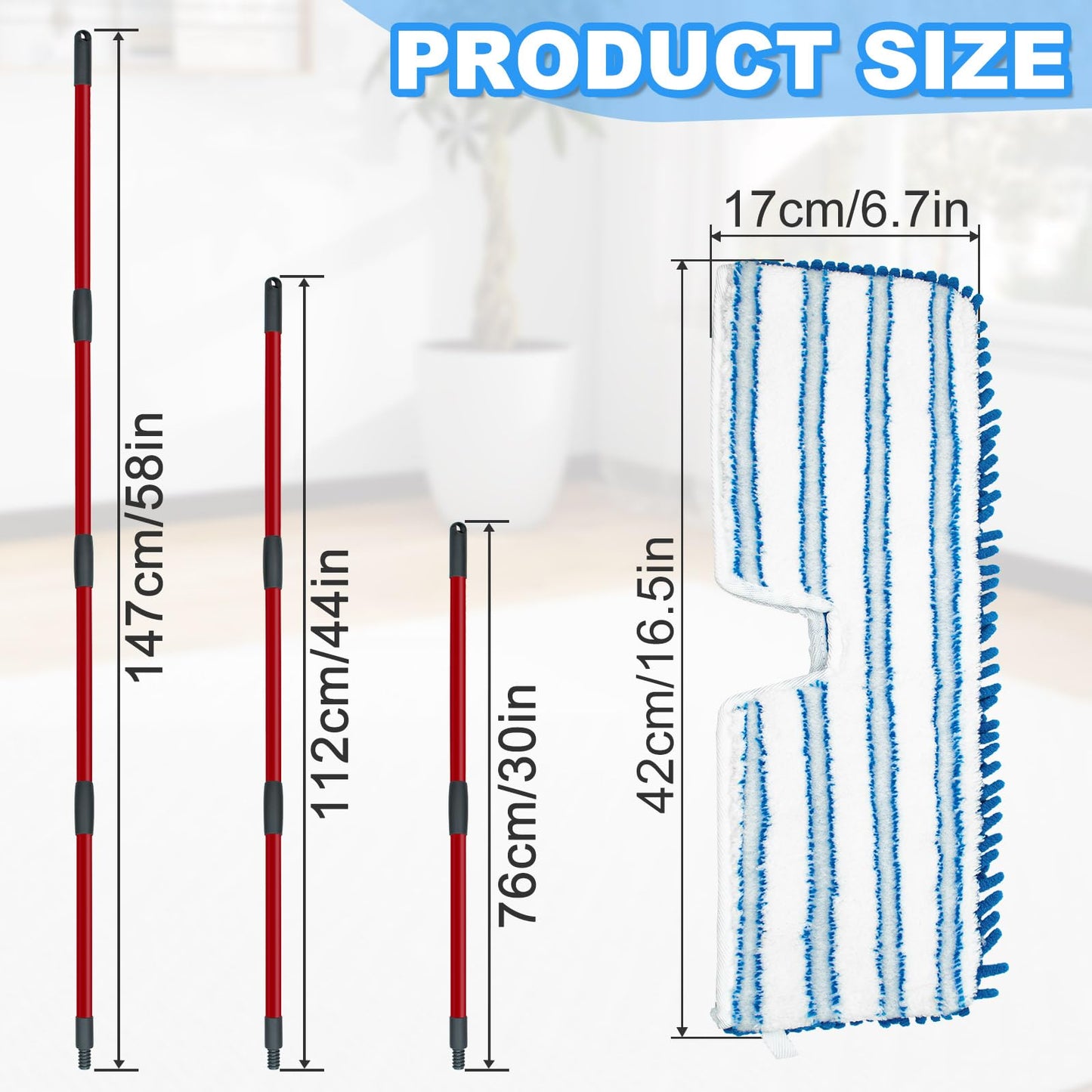 Microfiber Mops for Floor Cleaning, Flat Mop with 3 Reusable Pads and Extendable 58" Long Handle for O Cedar Dual-Action Microfiber Flip Mop , Dust Mop for Hardwood Floors, Wet & Dry Use