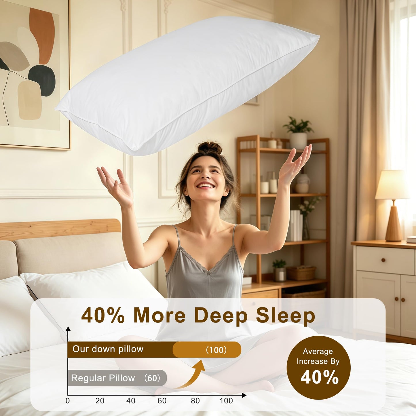 WQSPRING Down Pillows King Size Set of 2-750 Fill Power Hotel Quality Bed Pillows for Sleeping, Medium Firm for Side Back Stomach Sleepers, Breathable Downproof Cover, Oeko-TEX Certified (20” x 36”)