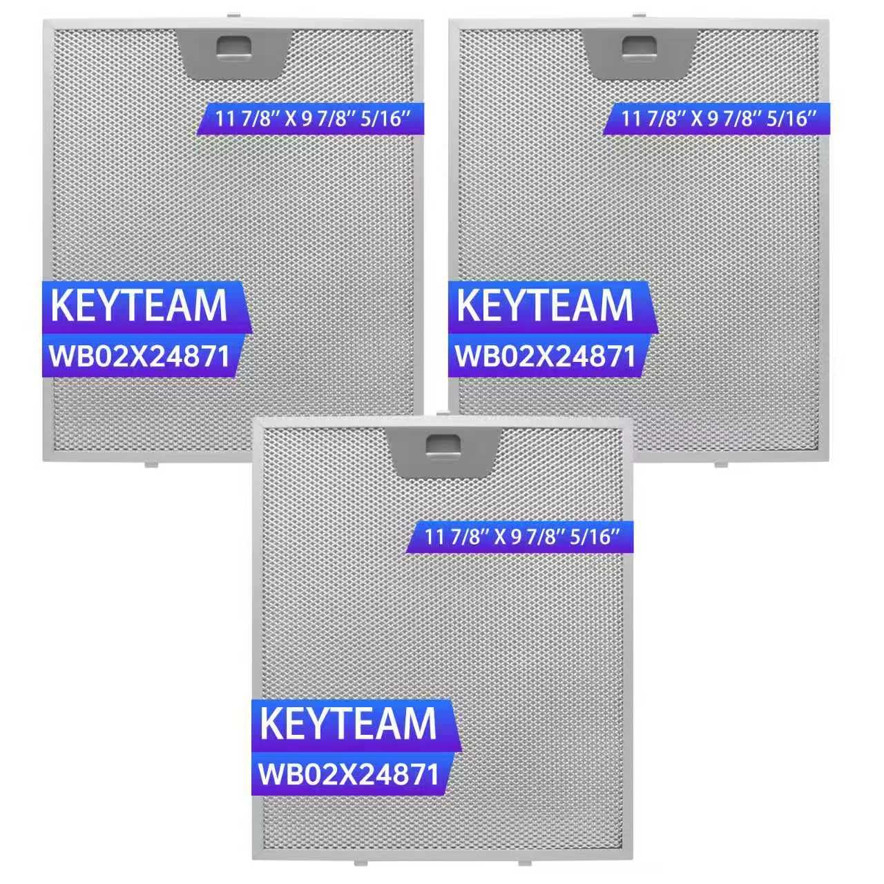 3 Pack-GE Range Hood Filter Replacement WB02X24871,(11-7/8"×10-1/5"×5/16" Metal Grease Filters), Compatible with GE JVW5361EJ1ES JVW5361EJ2ES JVW5361SJSS JVW5361BJ1TS