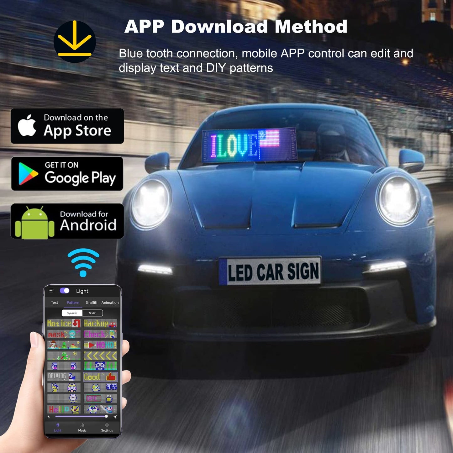 SanLank Led Sign, Bluetooth App Programmable Led Car Sign, USB 5V Scrolling Message Led Matrix Panel, Custom Digital Display Board for Shop Advertising