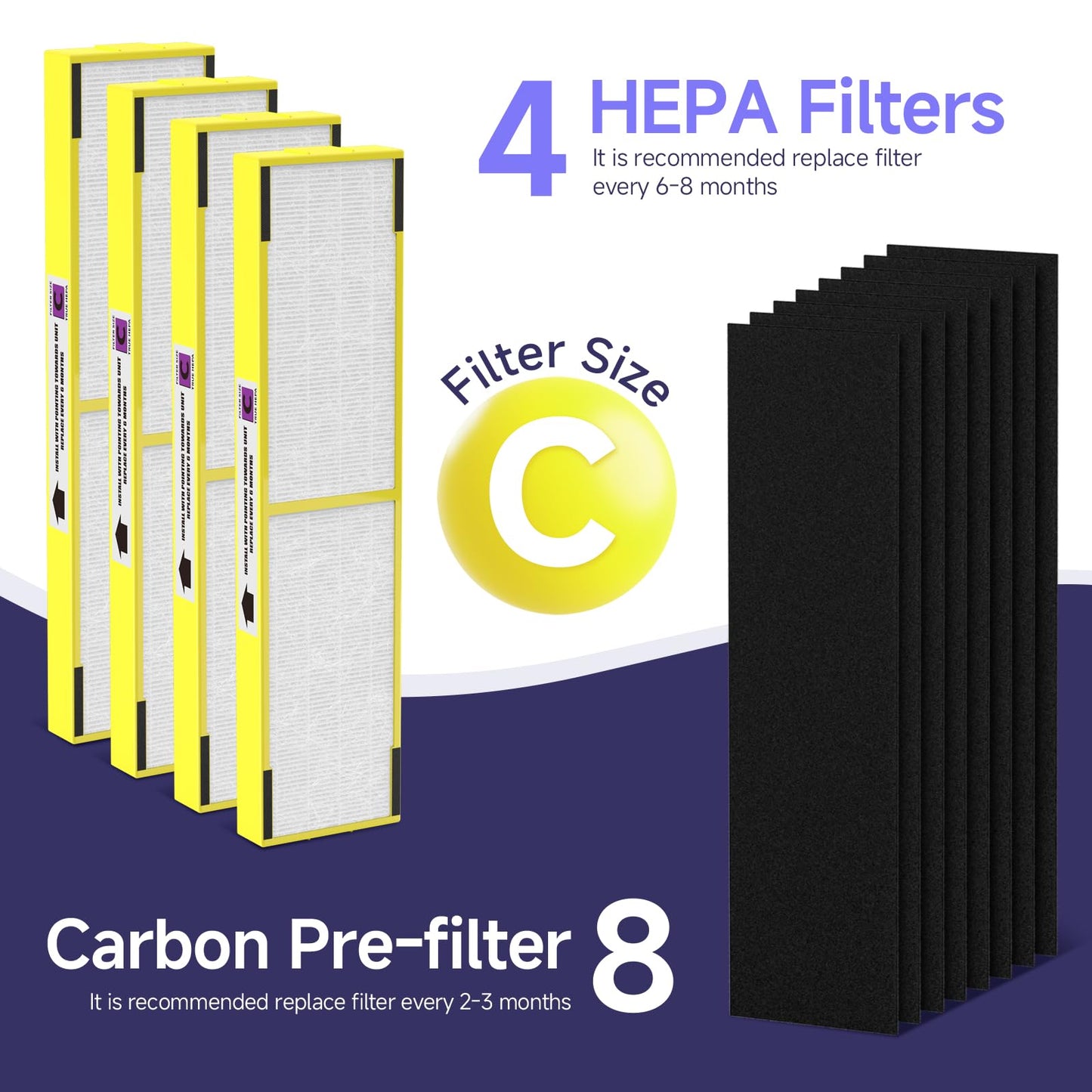 Harebery 4-Pack Flt5000 Filter C Replacement Filter Compatible with AC5000, AC5000E, AC5250PT, AC5350B, AC5350BCA, AC5350W, AC5300B, CDAP5500B, AP2800CA