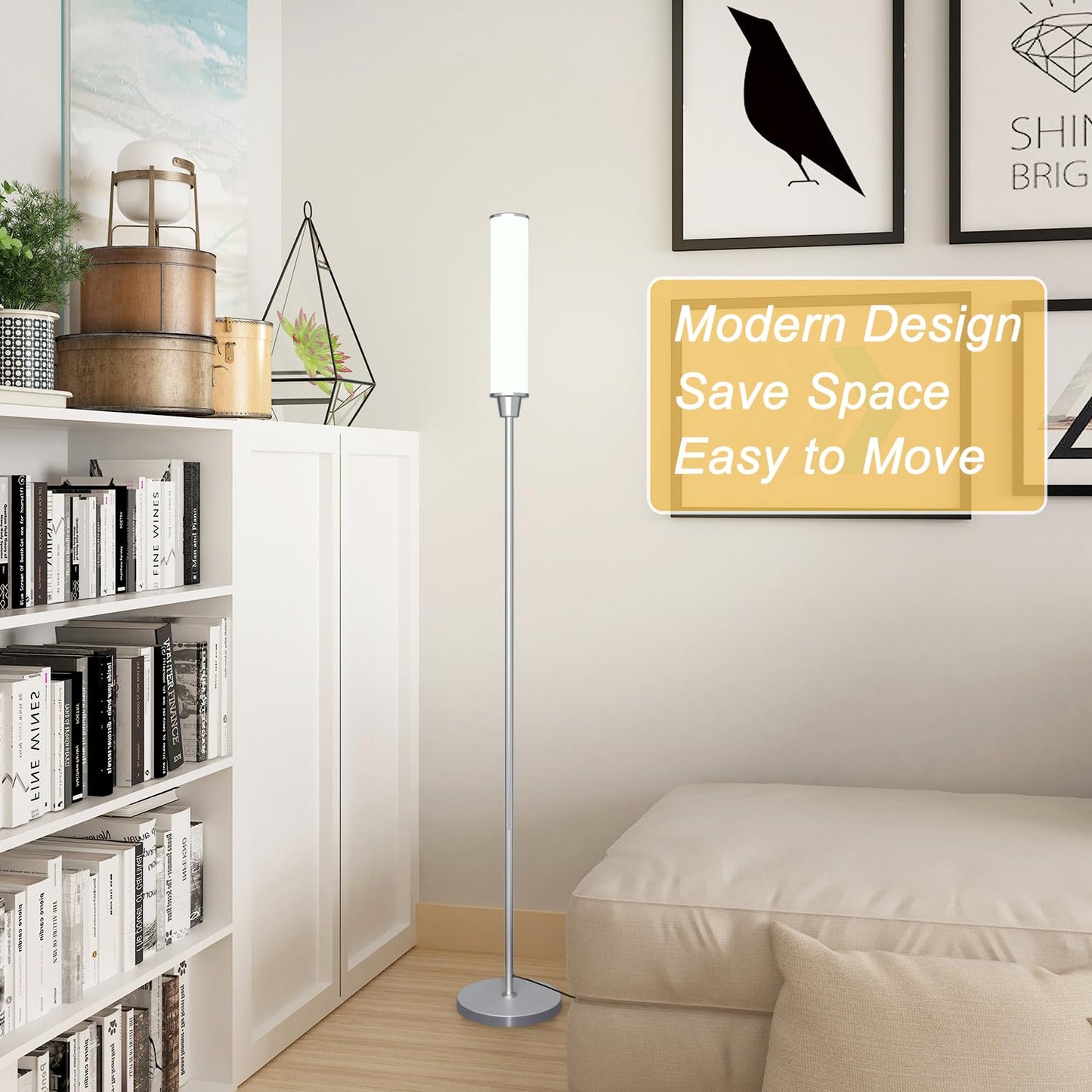 Nukanu Floor Lamp with Remote Control,Bright Floor Lamps for Living Room/Bedroom/Office, Stepless Adjustable 3000K-6000K Colors and 10-100% Brightness,Standing Light with Foot Switch (Nickel)