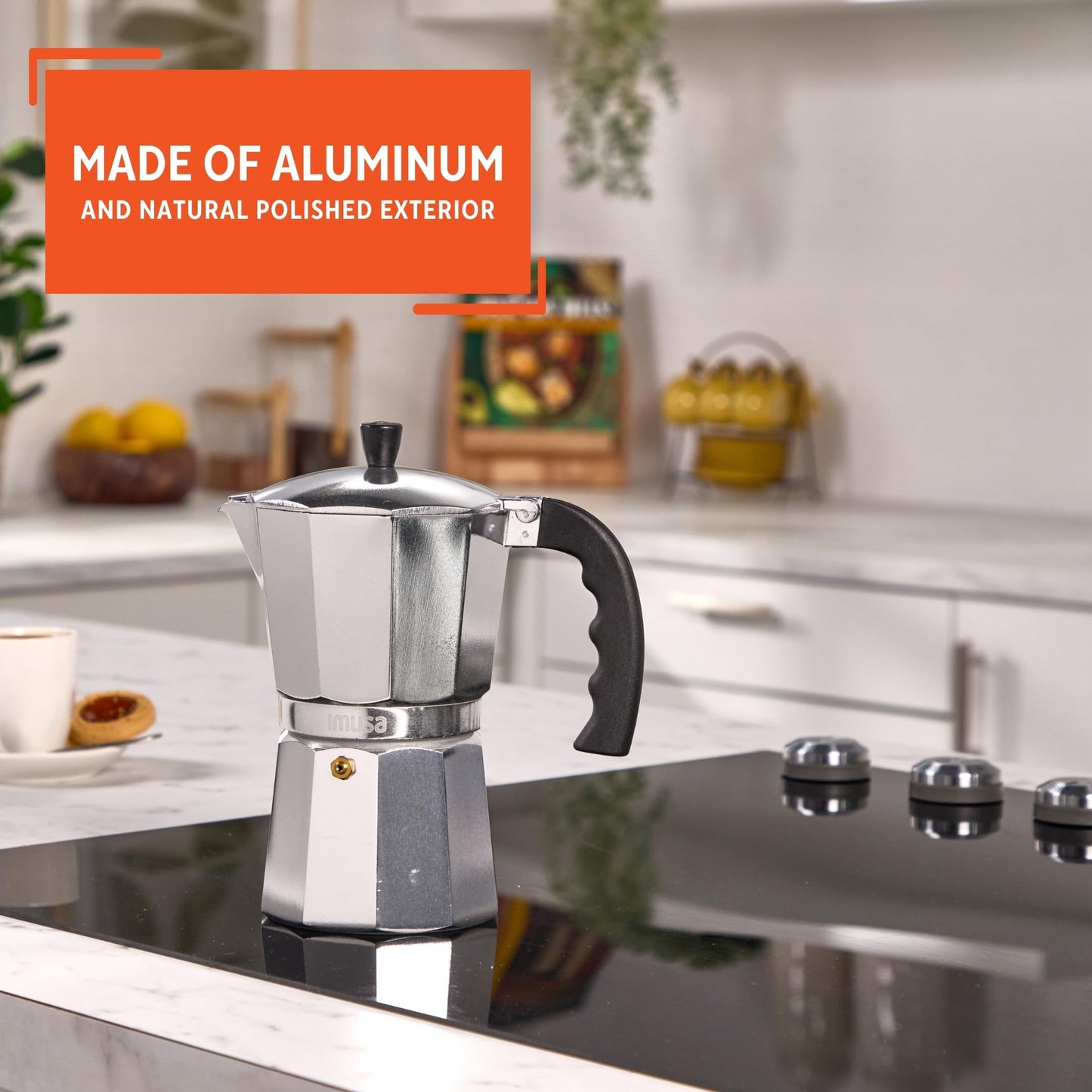 IMUSA 9 Cup Cast Aluminum Stovetop Coffeemaker, Moka Pot for Classic Cuban, Italian, and Espresso Style Coffee
