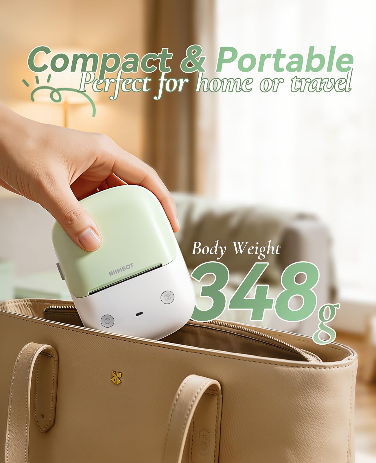 NIIMBOT B2 Label Maker Machine with Tape, Portable Bluetooth 2Inch Label Printer with Multiple Templates, Thermal Labeler for Home Kitchen Office Coffee Shop Bakery Organization, Green White