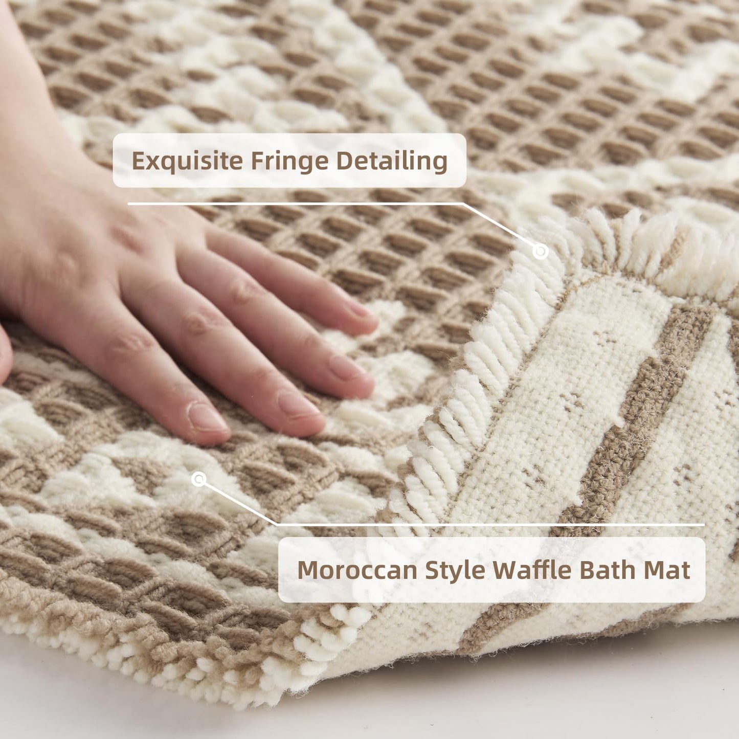 PADOOR-Waffle Bathroom Runner 24"x72", Super Absorbent Bath Mats for Bathroom, Machine Washable Non Slip Bath Rug with Tassels, Soft Bath Mat for Laundry Room, Bedroom, Brown & Cream, 2'x 6'