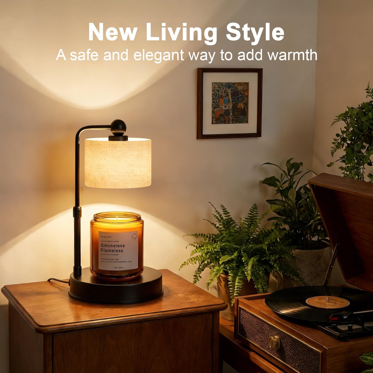 Bingyouth Candle Warmer Lamp with Timer, Modern Farmhouse Candle Warmer, Height Adjustable & Dimmable Electric Candle Warmer Lamp, Includes 2 Bulbs, Birthday Gift for Women, Mom, Housewarming - Flaxen