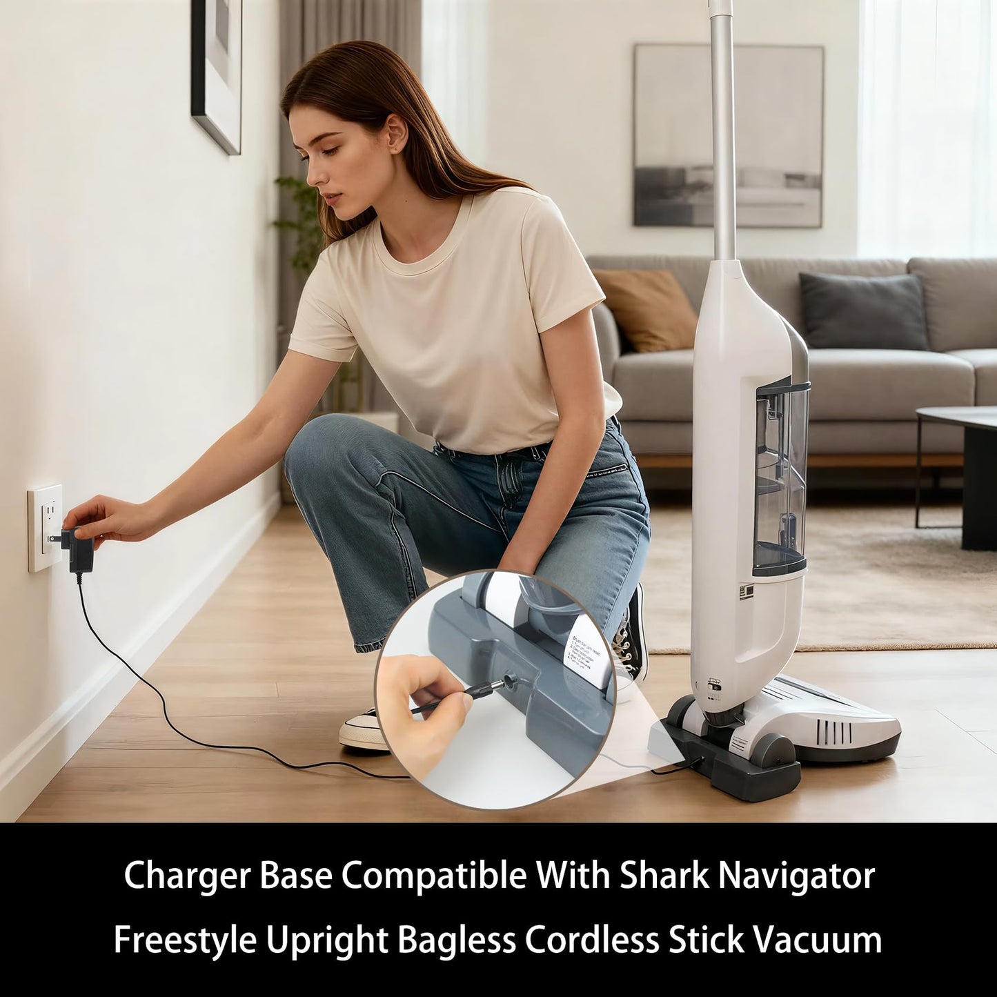 CPAI Charger Base Compatible with Shark SV1106 SV1114 SV1112 SV1107 SV1100 Navigator Freestyle Upright Bagless Cordless Stick Vacuum (Base + Cable)