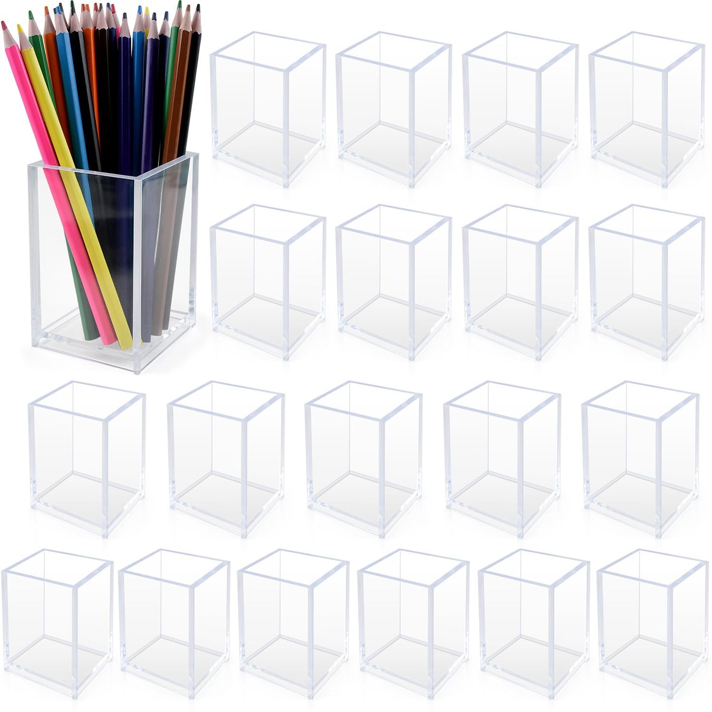 CDIVEFTN 20 Pack Clear Acrylic Pen Holders, Pencil Cups and Makeup Brush Organizers : Durable Desk Accessories for Classroom, Office and School Storage