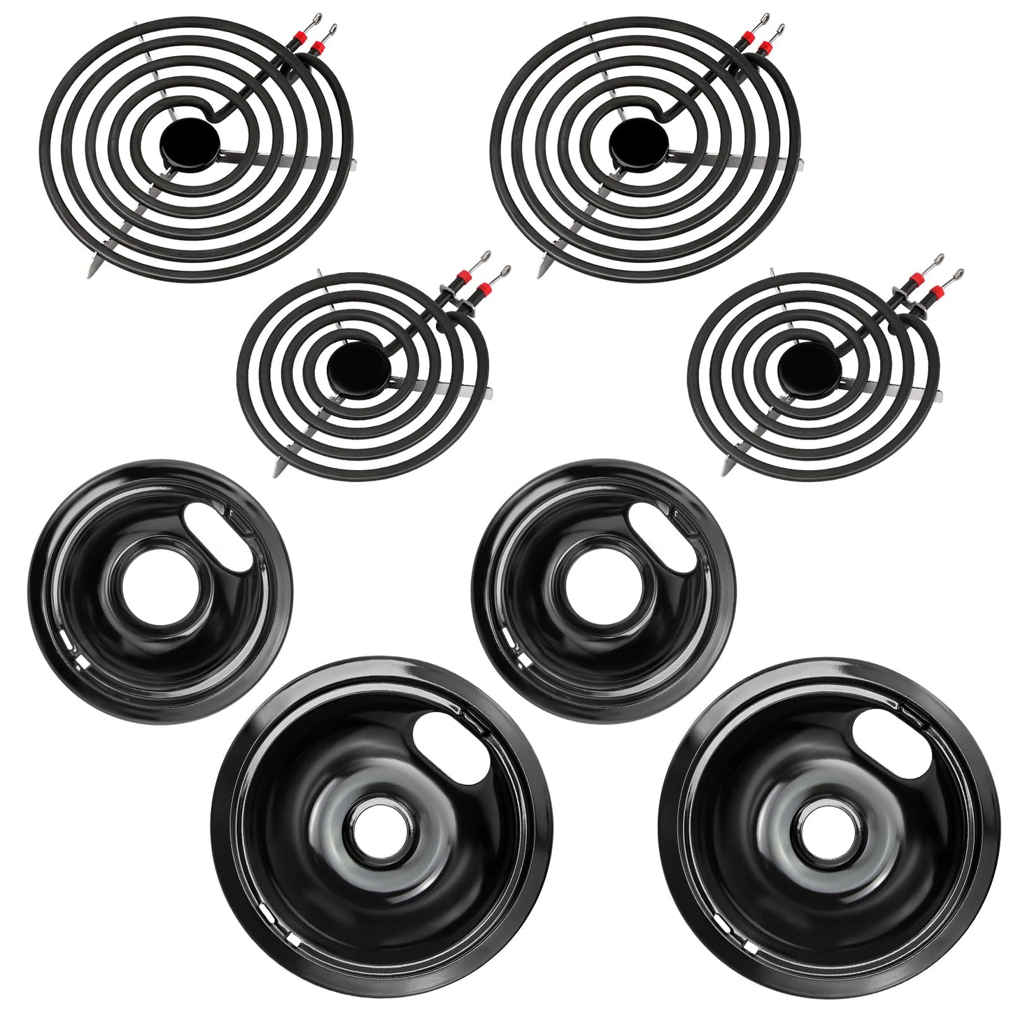 W10290350 W10290353 Porcelain Electric Stove Burner Drip Pans and MP22YA Electric Range Burner Element MP15YA(6") MP21YA(8") by Blutoget- Fit for Whirlpool May-tag Amana Electric Range Stove