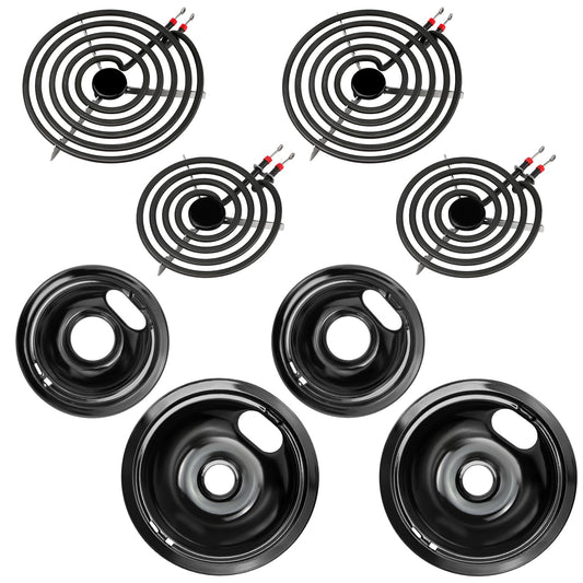 W10290350 W10290353 Porcelain Electric Stove Burner Drip Pans and MP22YA Electric Range Burner Element MP15YA(6") MP21YA(8") by Blutoget- Fit for Whirlpool May-tag Amana Electric Range Stove