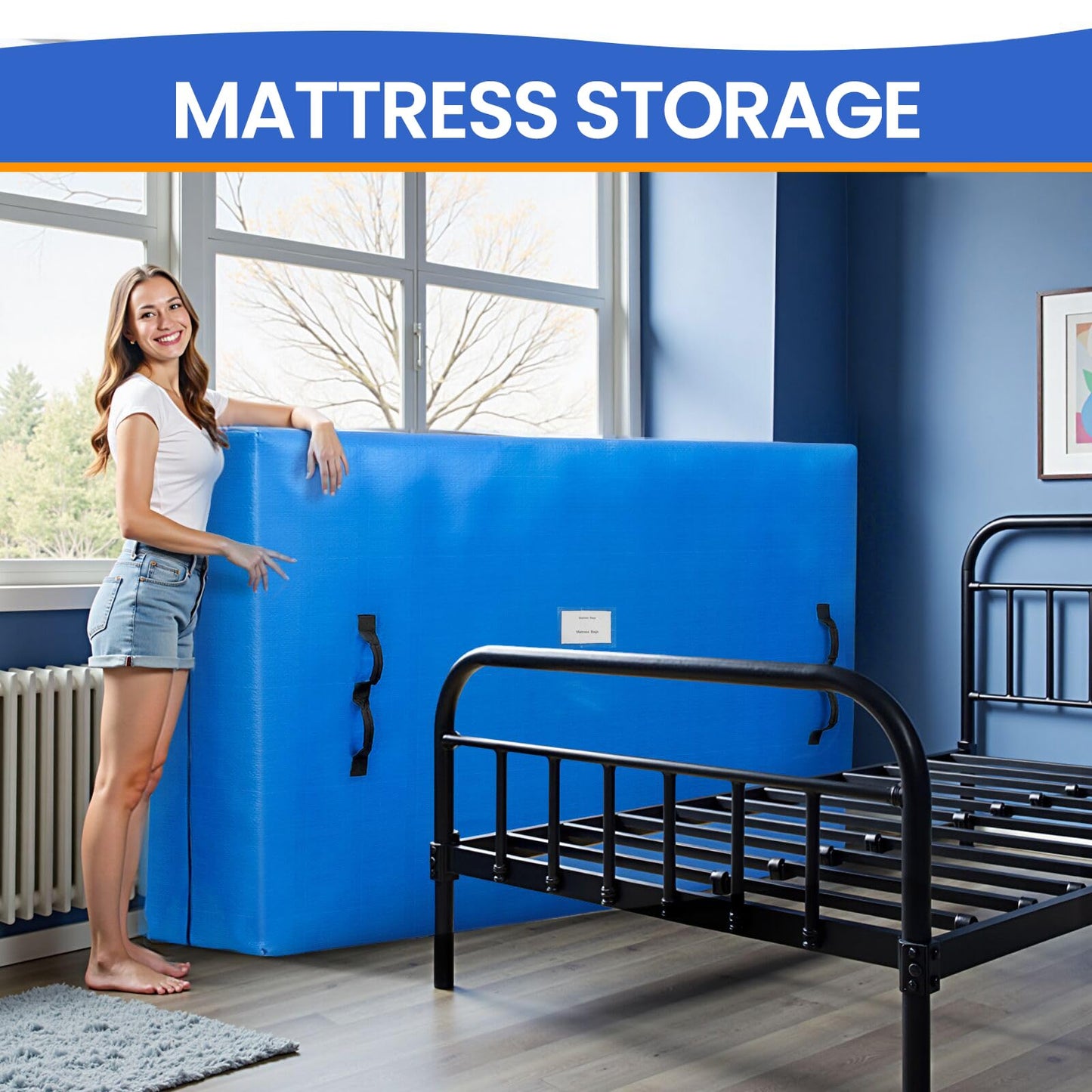 BAGAIL Mattress Bags for Moving, Mattress Covers with Heavy Duty Handles, Reusable Mattress Storage Bag for Moving Supplies(Blue, Queen)