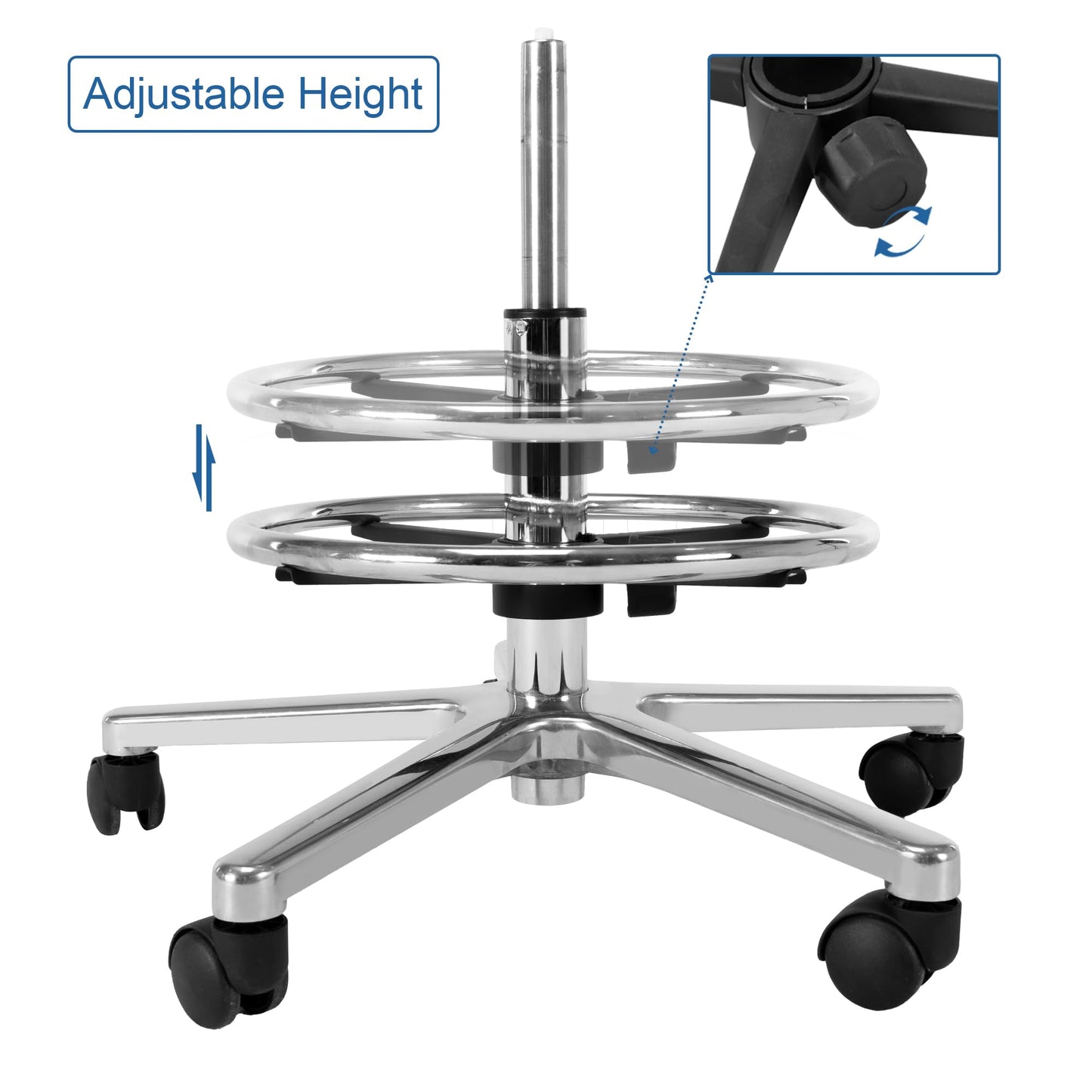 Frassie Office Stool Foot Rest Ring Attachment Metal Chrome, 15.7 Inch Diameter Studio Drafting Chair Footrest Ring