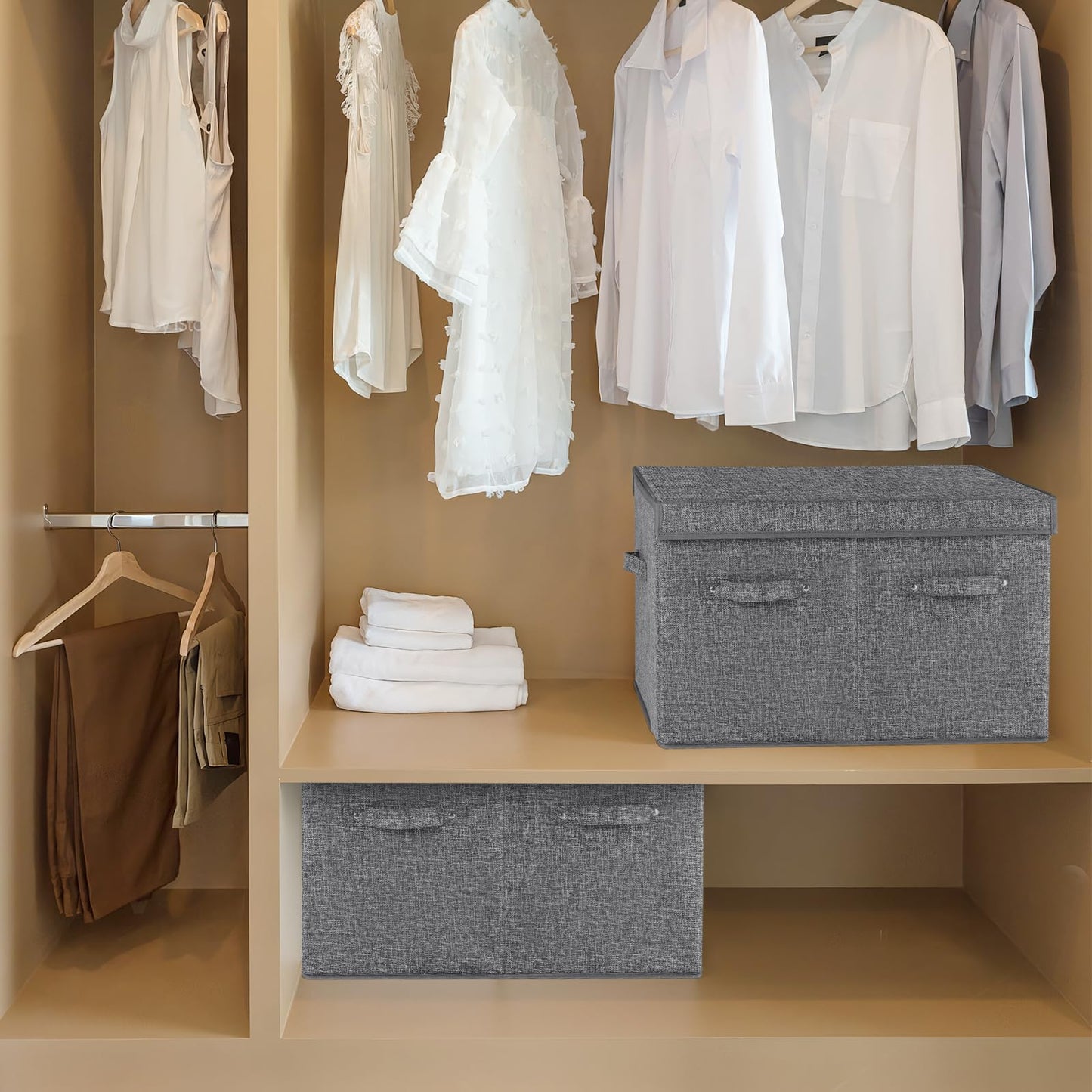 FBBABB 2 Pack Shoe Storage Box Fits 32 Pairs, Large Shoe Organizer with Lid and Adjustable Dividers for Closet, Shoes, Sneakers and High Heeled, Foldable and Stackable (Grey)