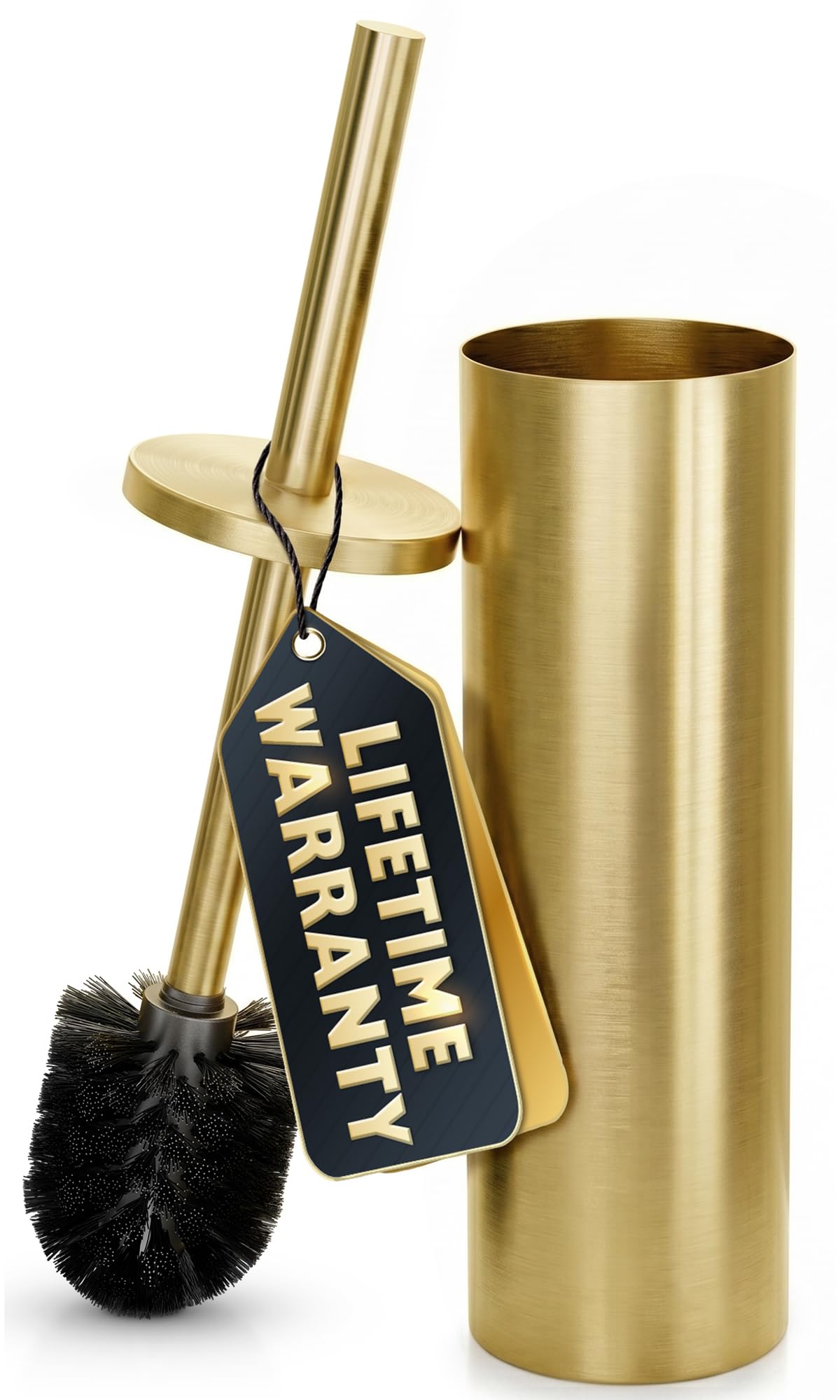 2 PCS Gold Toilet Brush and Holder Set - Brushed Stainless Steel Gold Toilet Bowl Brush and Holder with Replacable Head, Removable Inner Bowl, and Splash Protection - Dense Bristles for Cleaning