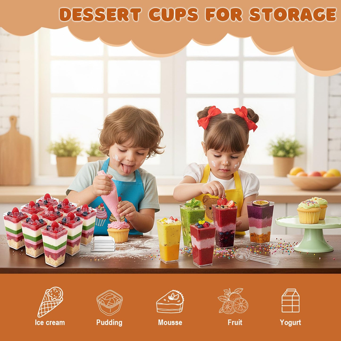 LifeIdeas 600 Pcs 3 Oz Mini Dessert Cups with Lids and Spoons, Reusable Square Appetizer, Parfait, and Shooters Cups for Parties, Ideal for Ice Cream, Fruit, Pudding, and Cake