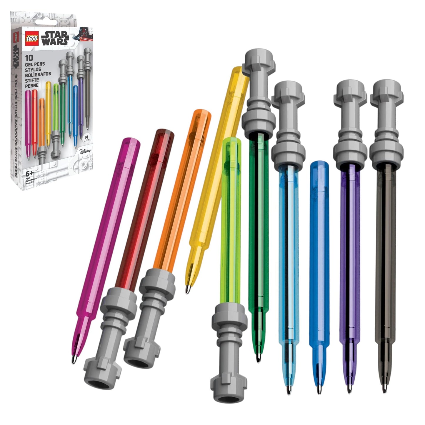 IQ LEGO Star Wars Lightsaber Gel Pen 10 Pack (53116) - Rainbow of 10 Colors, Refillable Pens for Teens and Adults, Ideal Star Wars Teacher Gifts and Office Supplies for Desk