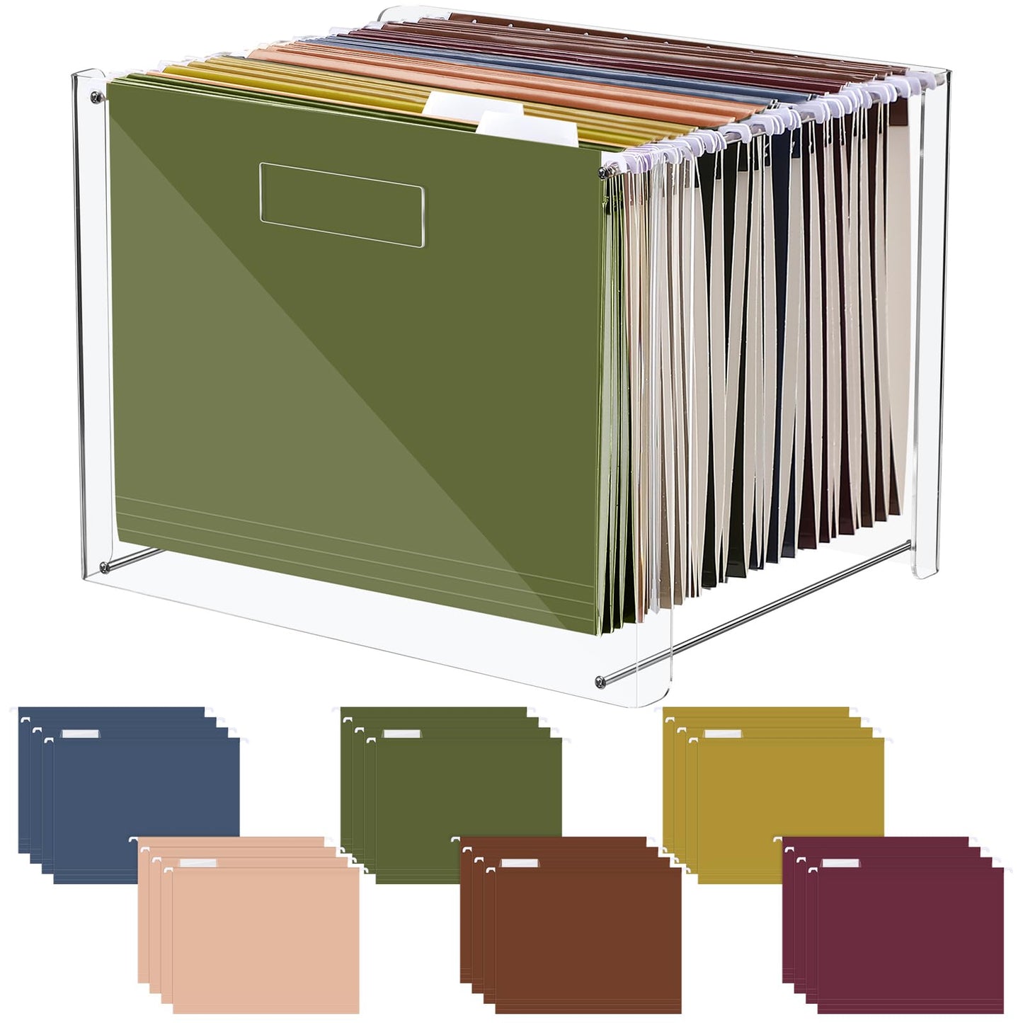 Dispowreath 24 Hanging File Folder with Acrylic Organizer for Letter/a4 Size Desktop Clear File Storage Box with Handles for Home Work Office Use(Neutral,Classic)