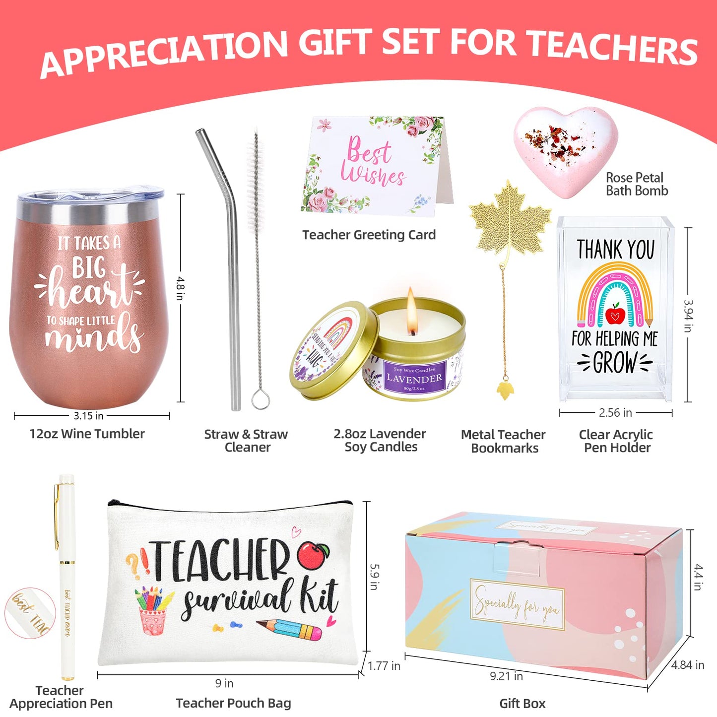 NaiCeay Best Teacher Appreciation Gifts for Women, Back to School, Christmas, Valentine's Day Gifts for New Teacher-12 oz Tumbler Set