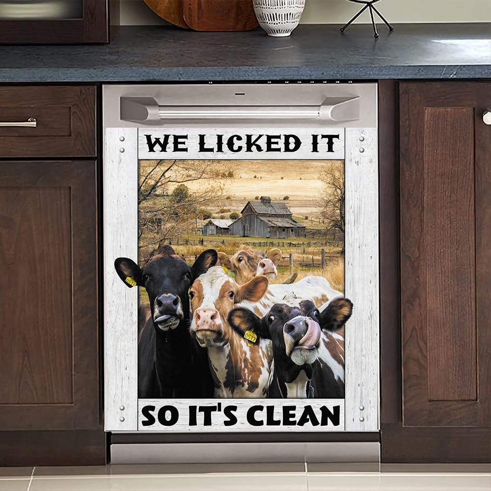Homa Cow Magnet Dishwasher Cover, Rural Farm Decor Refrigerator Magnets Decorative Funny Fridge Magnetic Kitchen Decal Vinyl Panel Decorative, 23 inWx26 inH