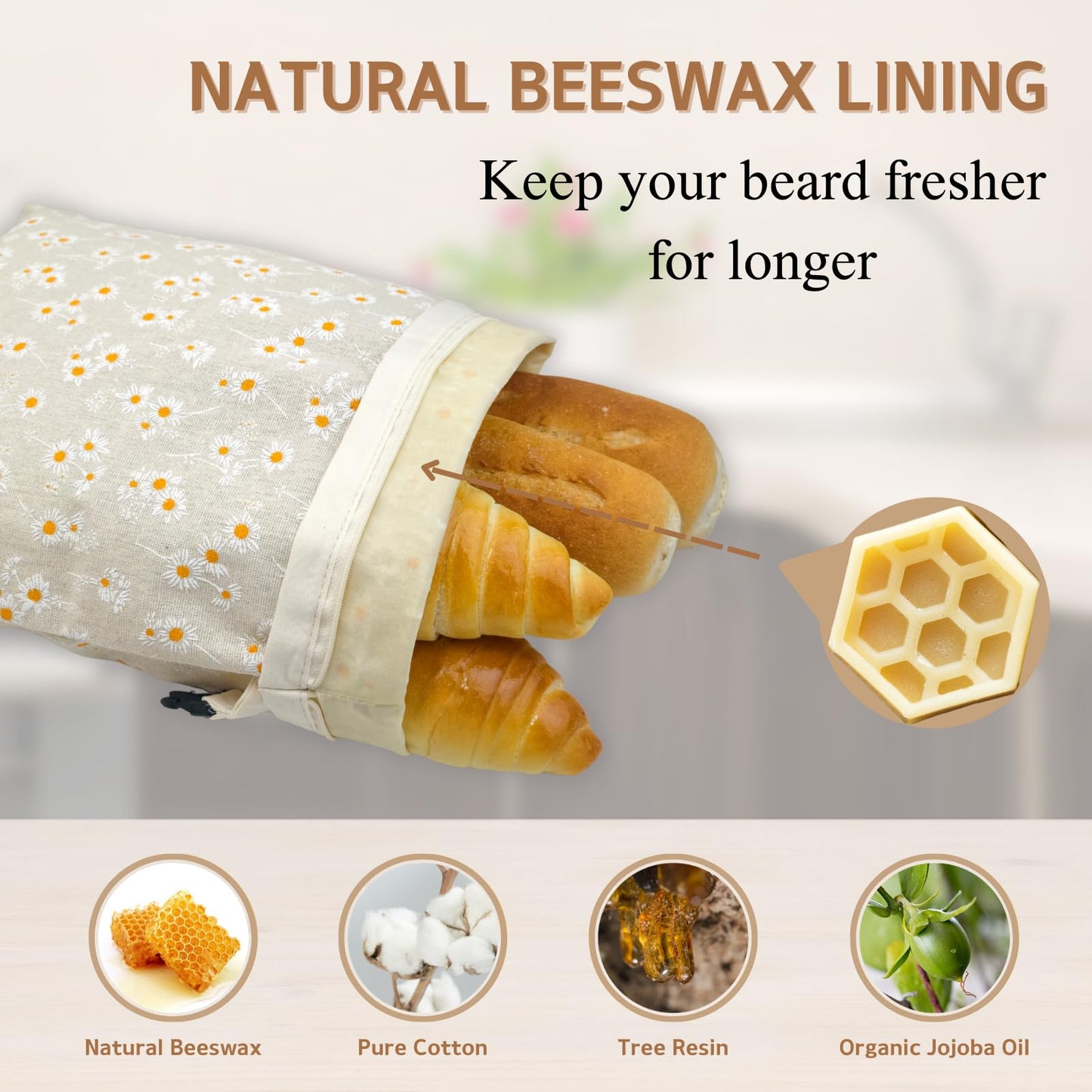 2 Pack Beeswax Bread Bags for Homemade Bread with Zipper, Large 13x17'' Reusable Beeswax Sourdough Bread Storage Bag, Keep Loaves Fresh Longer, Freezer Safe & Airtight, Natural, Zero Waste
