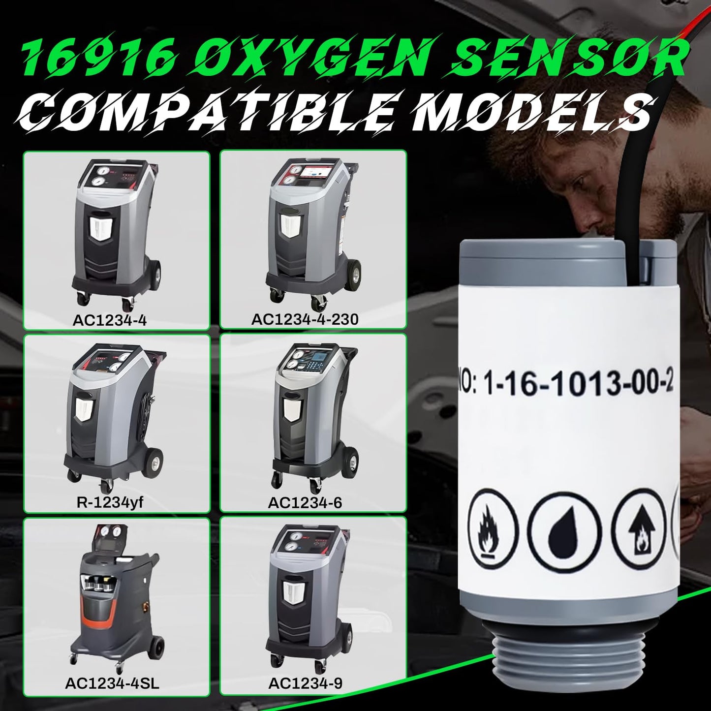 16916 Replacement Oxygen Sensor Compatible with Robinair R-1234yf Machines and Refrigerant Identifiers 16990/16995 - Fits AC1234-4, AC1234-4SL, AC1234-4-230, AC1234-6, AC1234-9