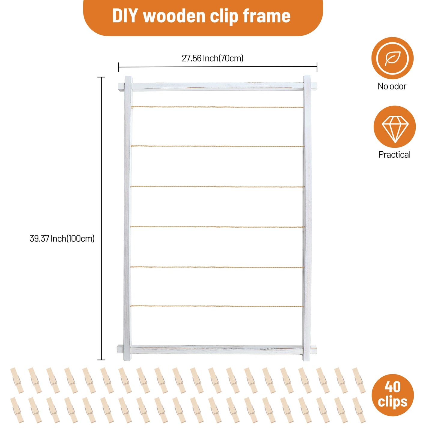 Collage Picture Frame,Photo Display Board with Clips,Hanging Pictures Frames Photos Wall Decor for Wedding Graduation Party Birthday Greeting Letter Christmas Cards Holder Organizer,39 inch(White)