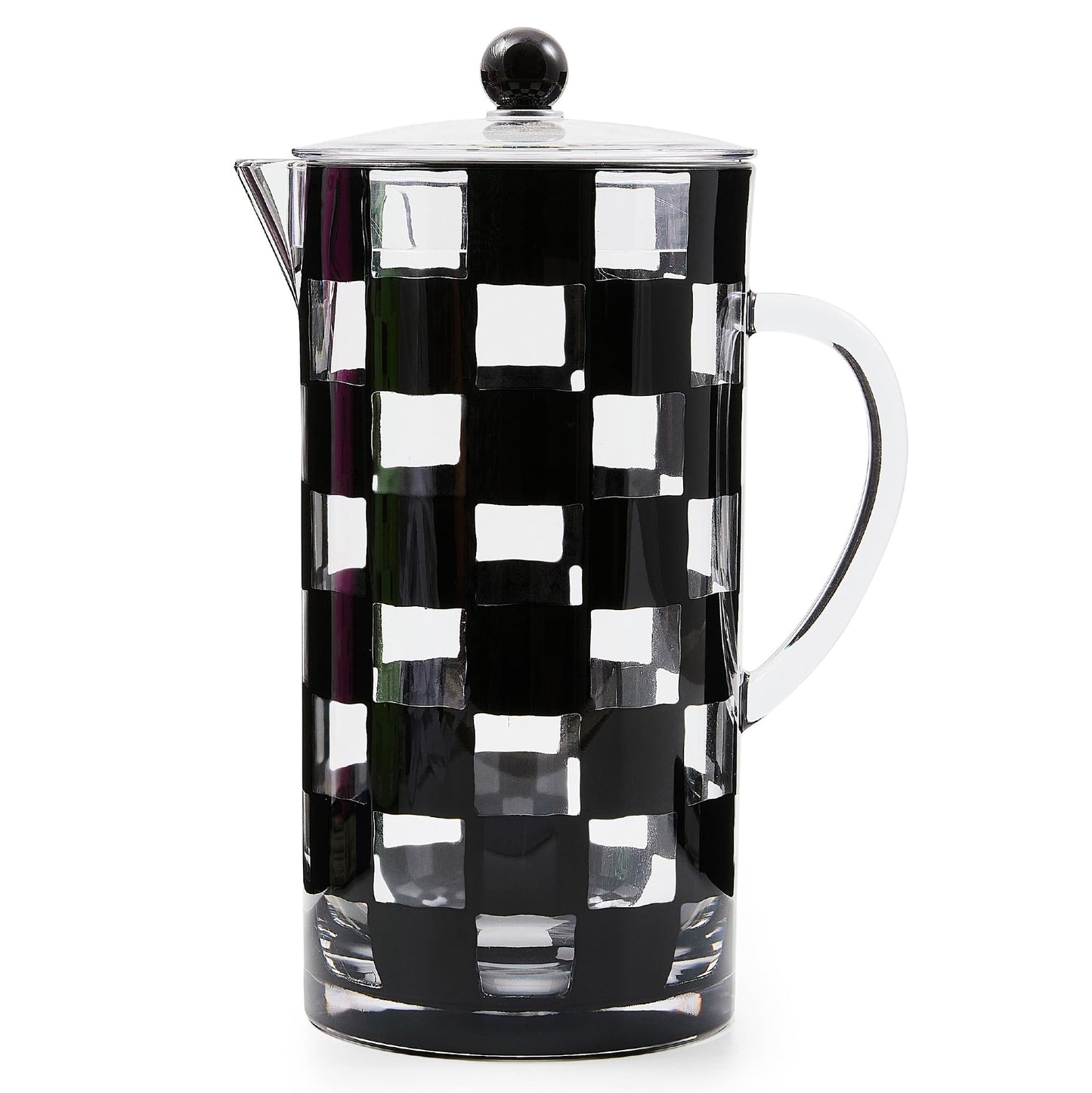 MACKENZIE-CHILDS Acrylic Pitcher with Spout for Water, Lemonade, and Farmhouse Home Decor, 2.5 Quarts, Black Check
