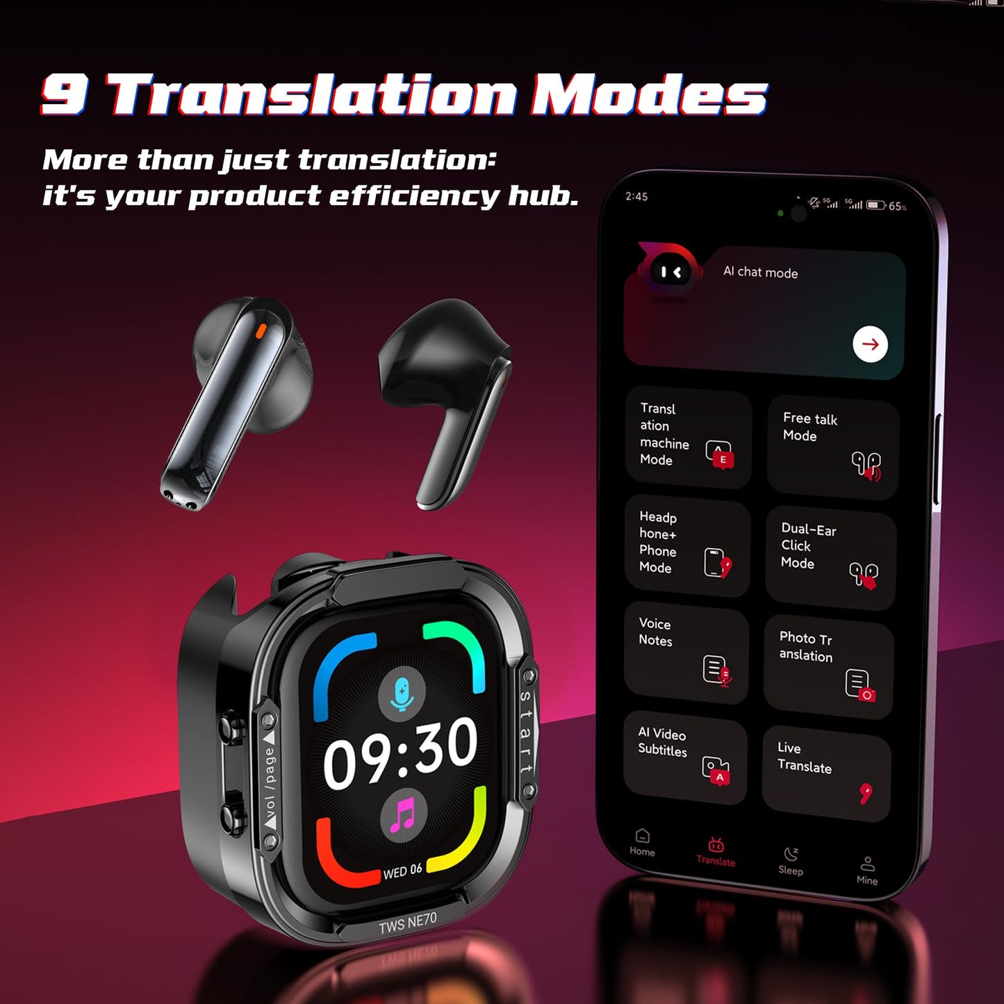 BEARTAIN NE70 Earbuds, 2026 New NE70 AI Translation Earbuds in Real Time, Language Translator Headphones with LCD Touch Screen Audifonos Traductores Inglés Español Support 150 Languages for Travel