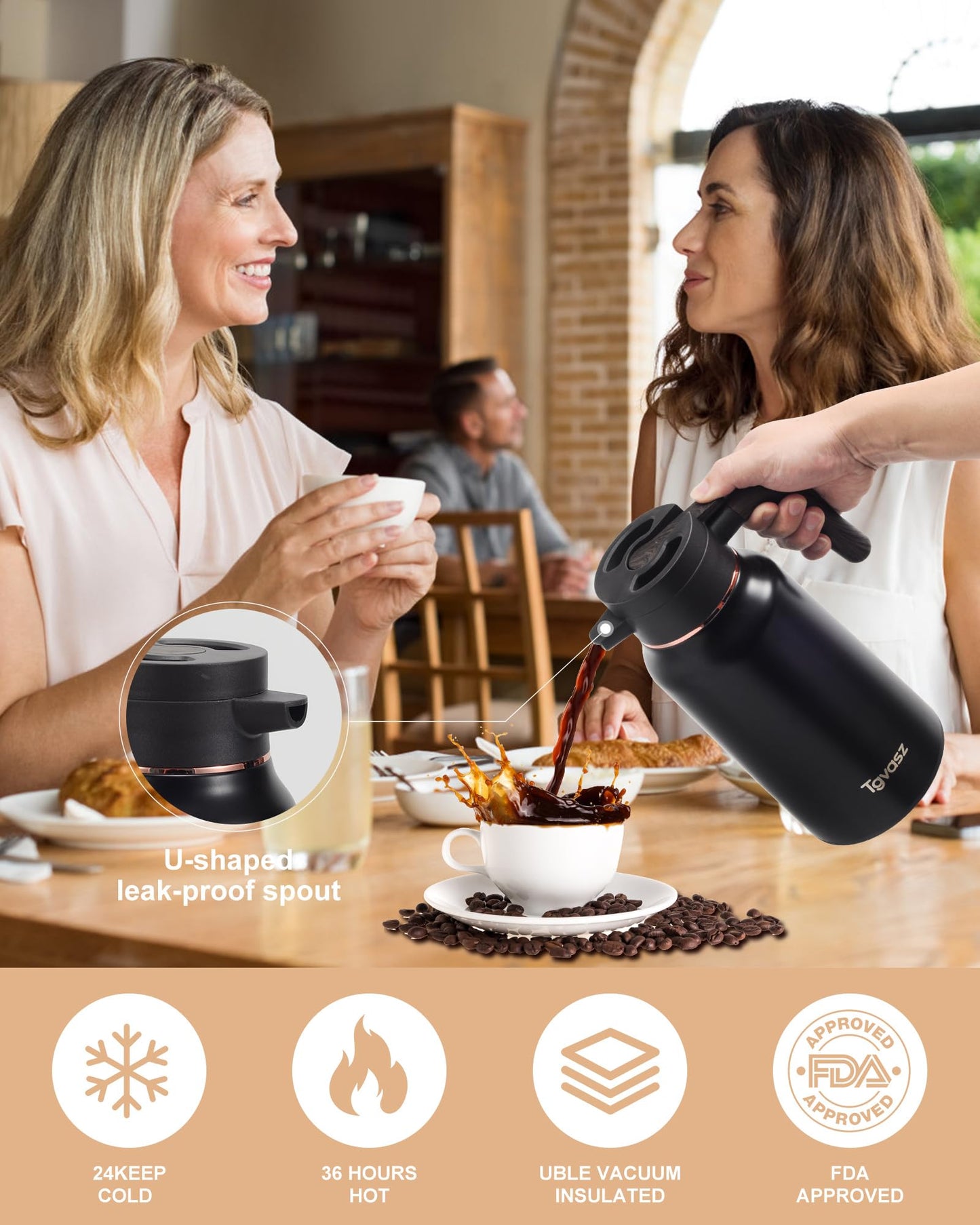 Thermal Coffee Carafe 70 oz - 12 Hour Hot Stainless Steel Thermal Carafes for Hot Liquids-Insulated Coffee Carafes For Keeping Hot/Cold Coffee, Tea, Water,Milk, Creamer Dispenser for Coffee Bar(Black)