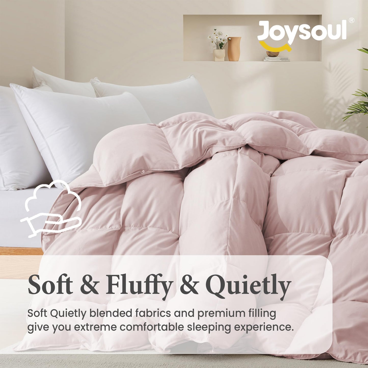 Joysoul Queen Size Down Comforter - All Season Ultra Soft Goose Down & Feather Fiber Fill, Luxury Hotel Pink Duvet Insert with Corner Tabs (88" X 88")
