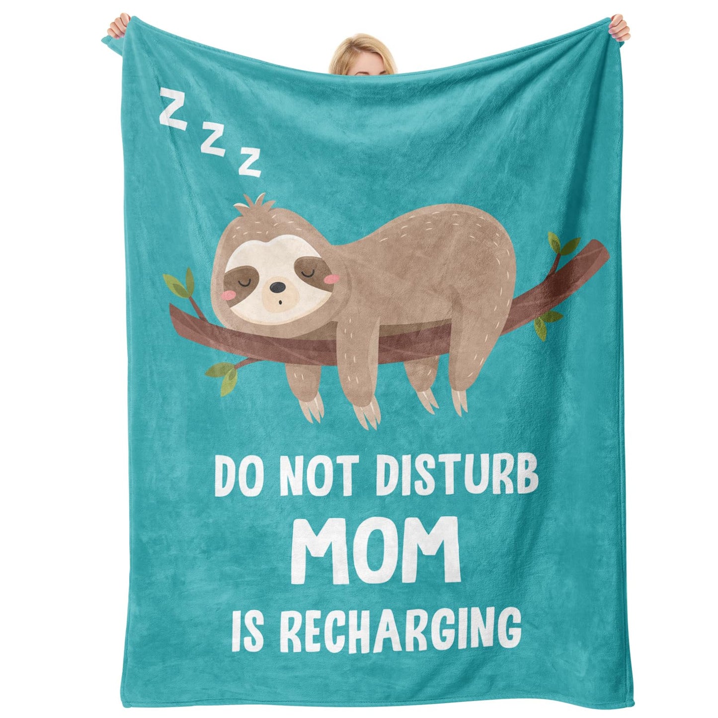 Mothers Day Blanket Gifts for Mom, Moms Birthday Gifts from Daughter Son, Moms Gift for Birthday Mothers Day Christmas Valentines Ideas, Funny Mom is Recharging Sloth Blanket Fleece Throw 60"×50"