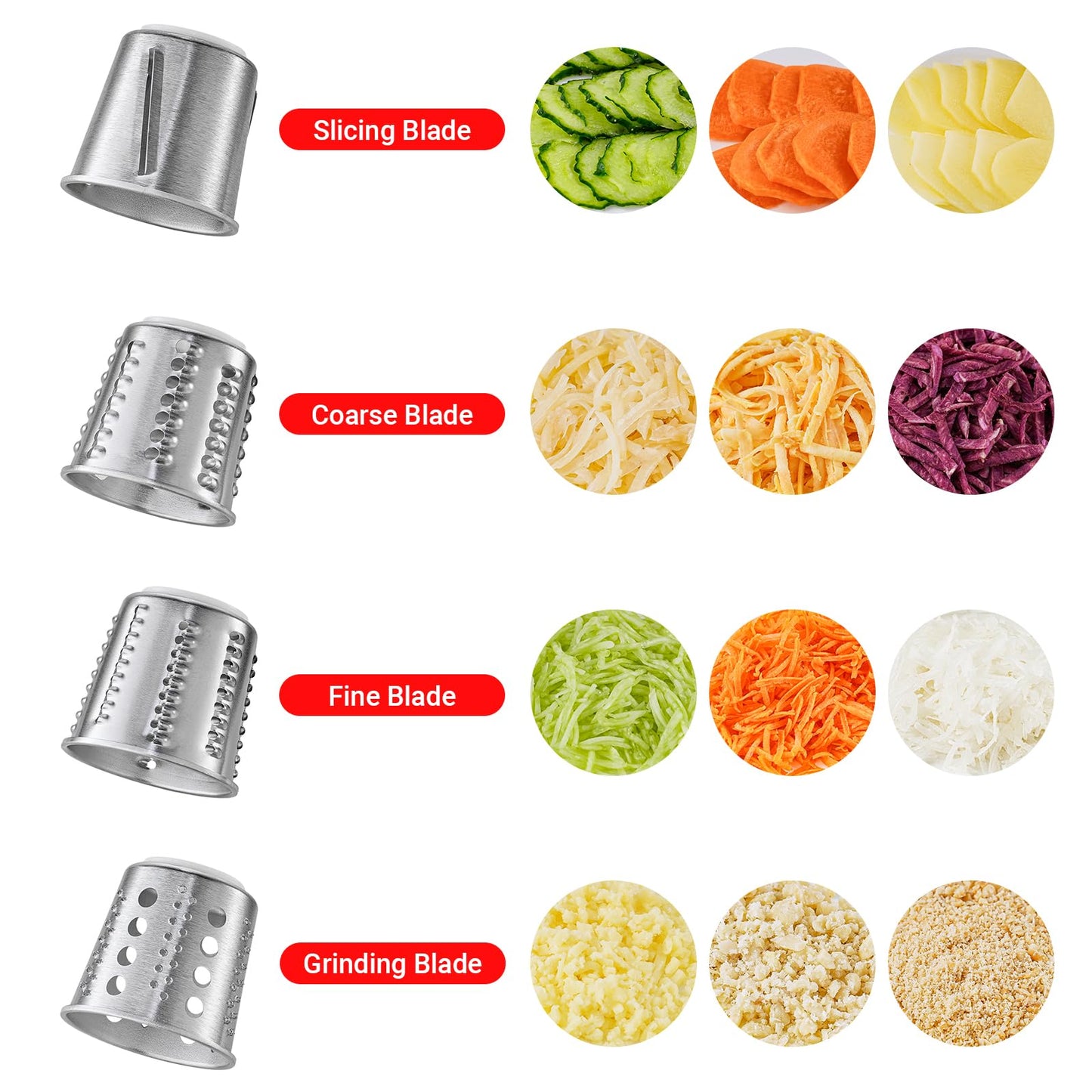 Slicer & Shredder Attachment for Kitchen Aid Stand Mixers, with 2.8IN Large Feed Chute, Oversized Cheese Grater Accessories with 4 Food Grade Blades, 304 Stainsless Steel, Dishwasher Safe