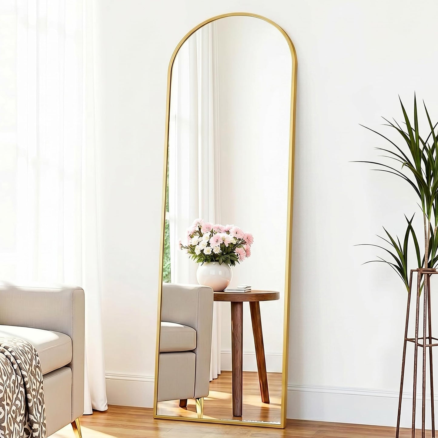 Suidia 56"x14" Arched Full Length Mirror with Stand, Full Body Mirror with Aluminum Frame, Freestanding/Leaning/Wall-Mounted, Floor Mirrors for Bedroom, Living Room, Entryway, Dressing Room, Gold