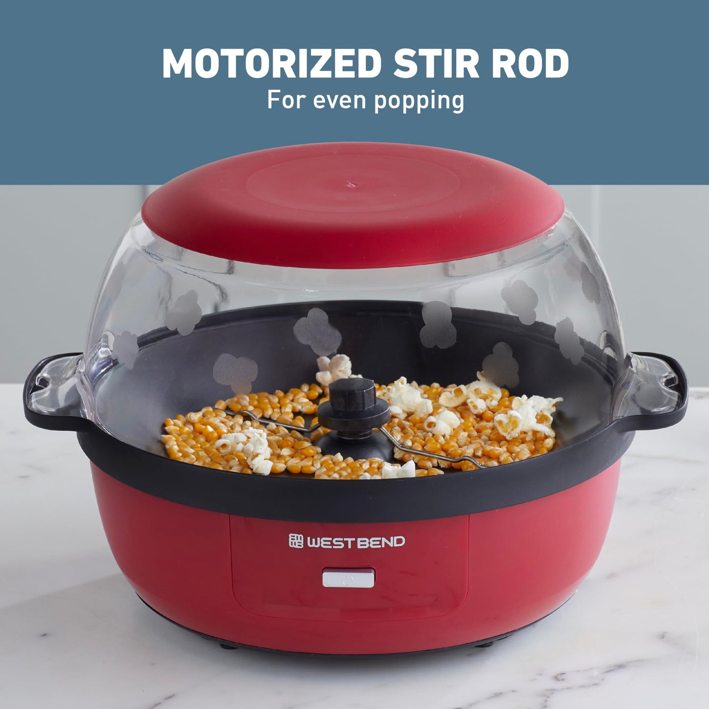 West Bend Stir Crazy Hot Oil Popcorn Popper, Popcorn Maker Machine with Large Serving Bowl Lid and Stirring Rod, 6-Qt., Red